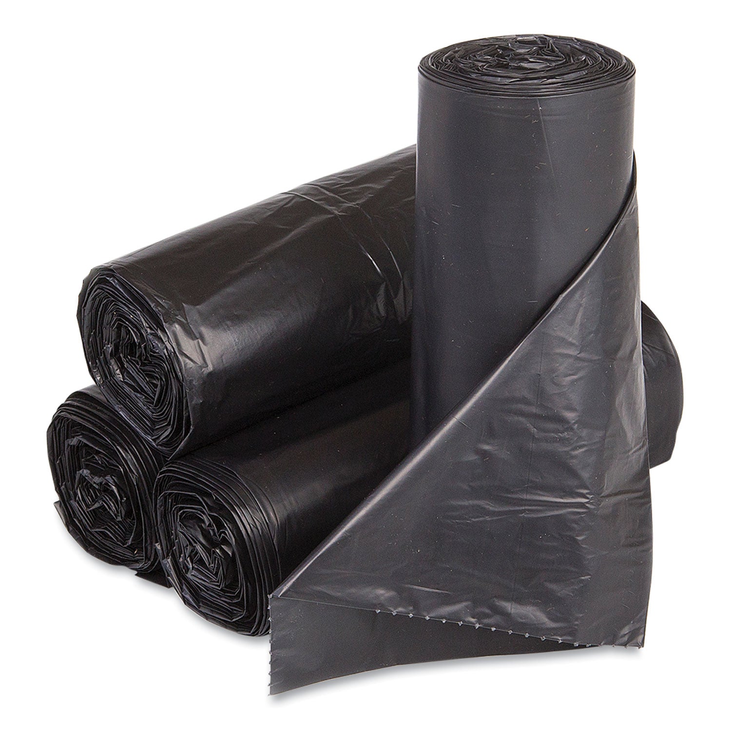 Inteplast Group Low-Density Commercial Can Liners, 30 gal, 0.9 mil, 30" x 36", Black, Interleaved Roll, 25 Bags/Roll, 8 Rolls/Carton