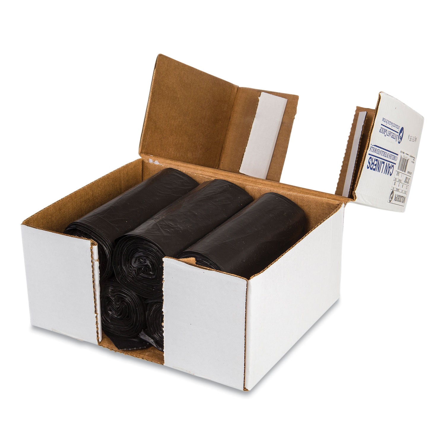 Inteplast Group Low-Density Commercial Can Liners, 30 gal, 0.9 mil, 30" x 36", Black, Interleaved Roll, 25 Bags/Roll, 8 Rolls/Carton