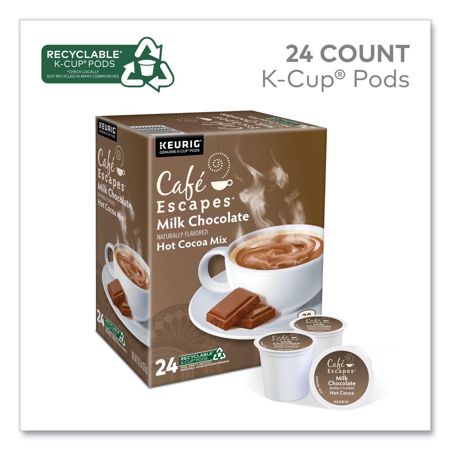 Café Escapes® Cafe Escapes Milk Chocolate Hot Cocoa K-Cups, 96/carton