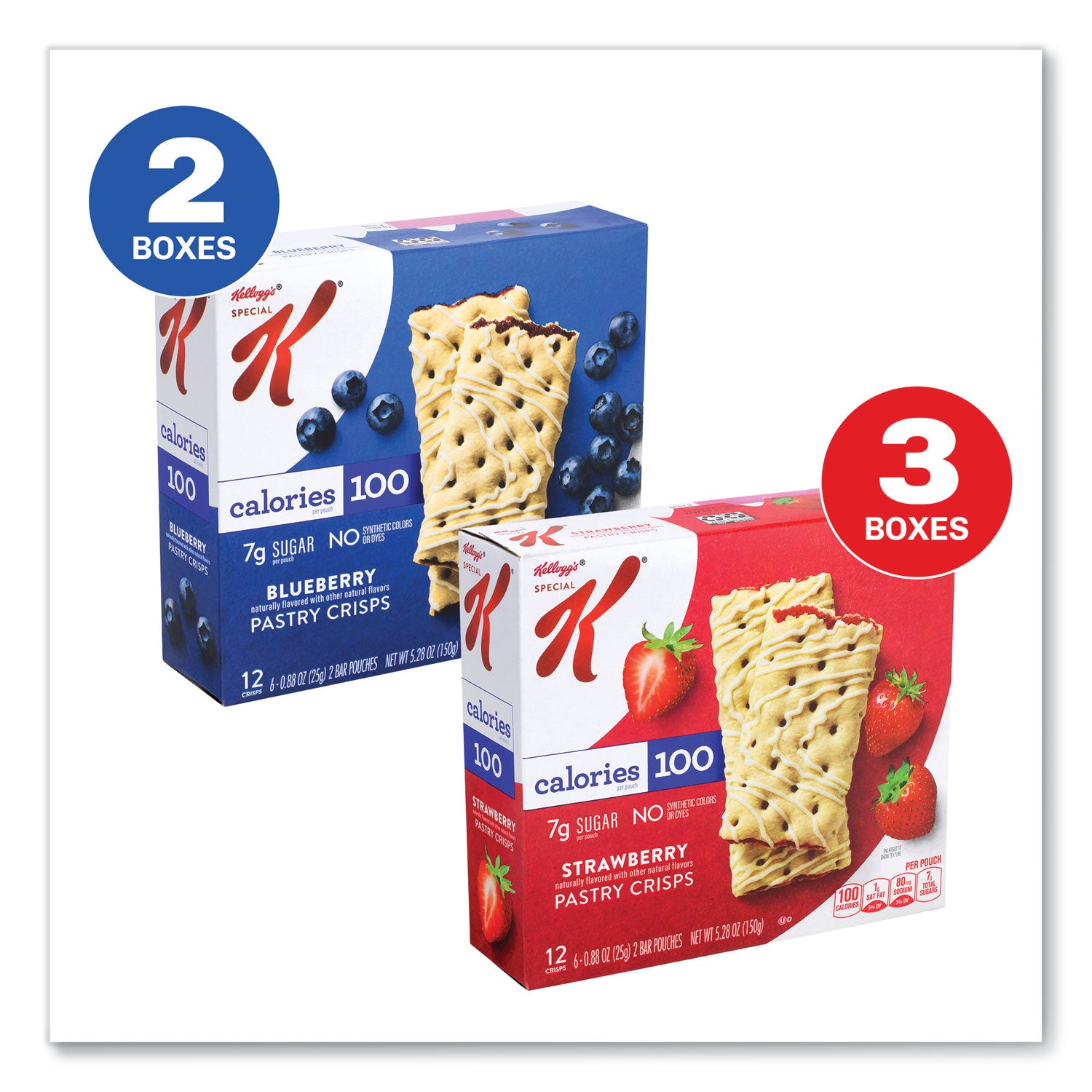 Kellogg's® Special K Pastry Crisps, (36) Strawberry; (24) Blueberry, 0.88 oz, 2/Pouch, 30 Pouches/Carton
