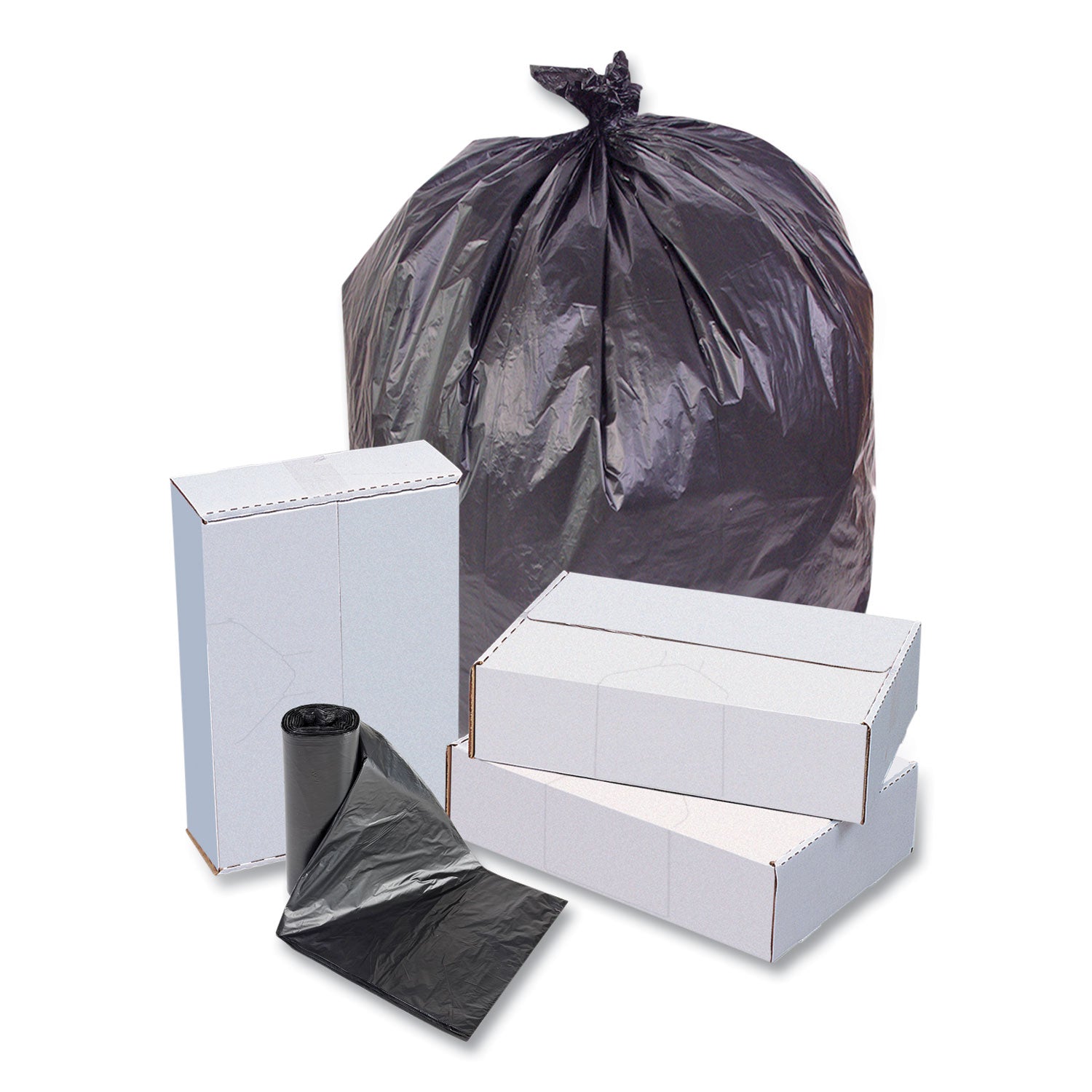 Inteplast Group High-Density Commercial Can Liners, 10 gal, 6 mic, 24" x 24", Black, Perforated Roll, 50 Bags/Roll, 20 Rolls/Carton