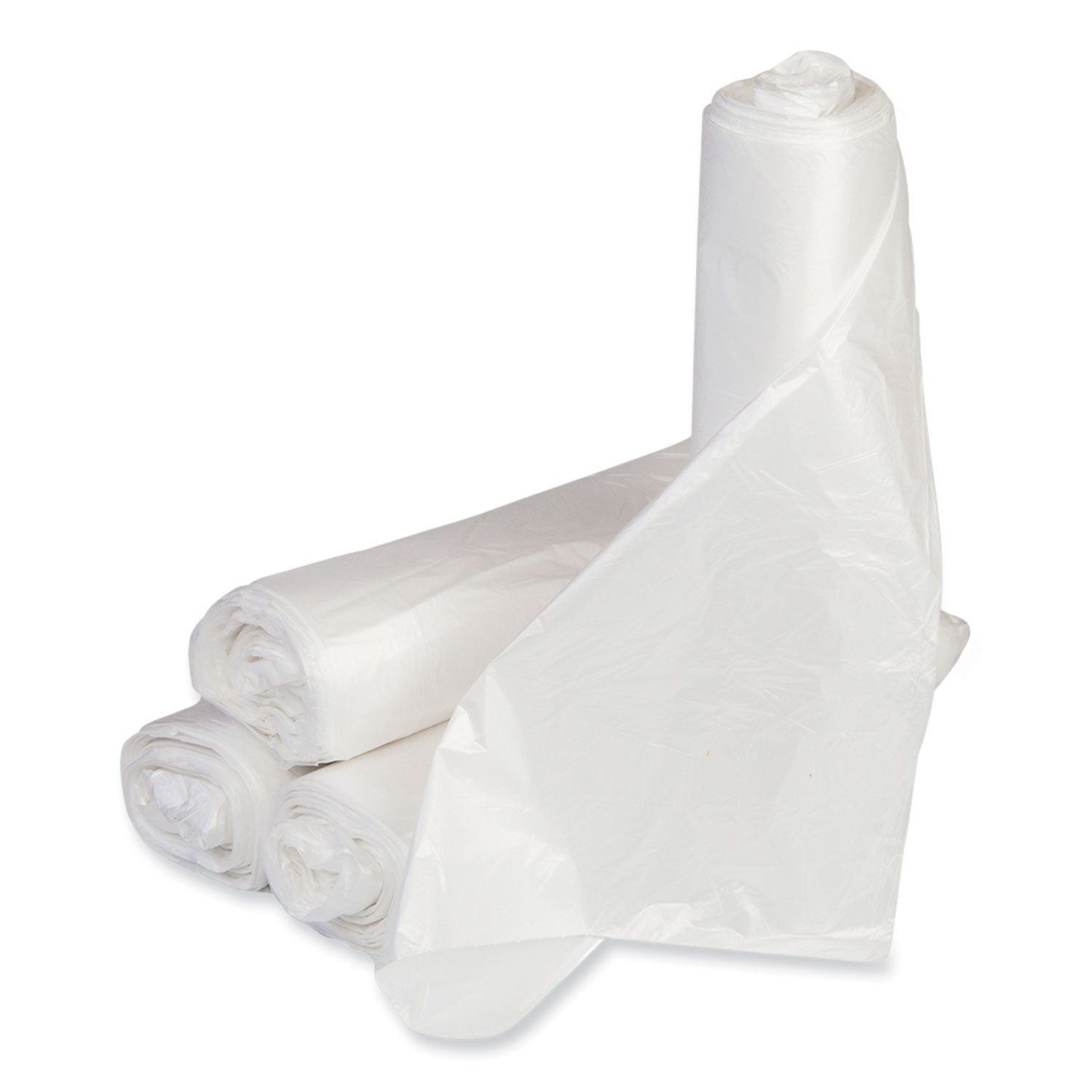 Low-Density Commercial Can Liners, 16 gal, 0.5 mil, 24" x 32", White, Interleaved Roll, 50 Bags/Roll, 10 Rolls/Carton
