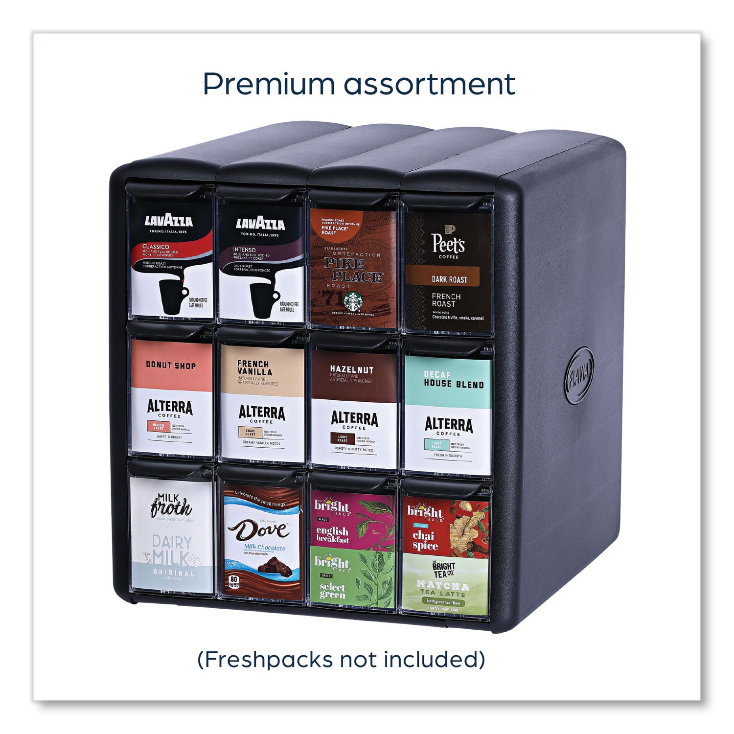 FLAVIA® Four Column Merchandiser, 12 Compartments, 15.2 x 17.2 x 16.3, Black