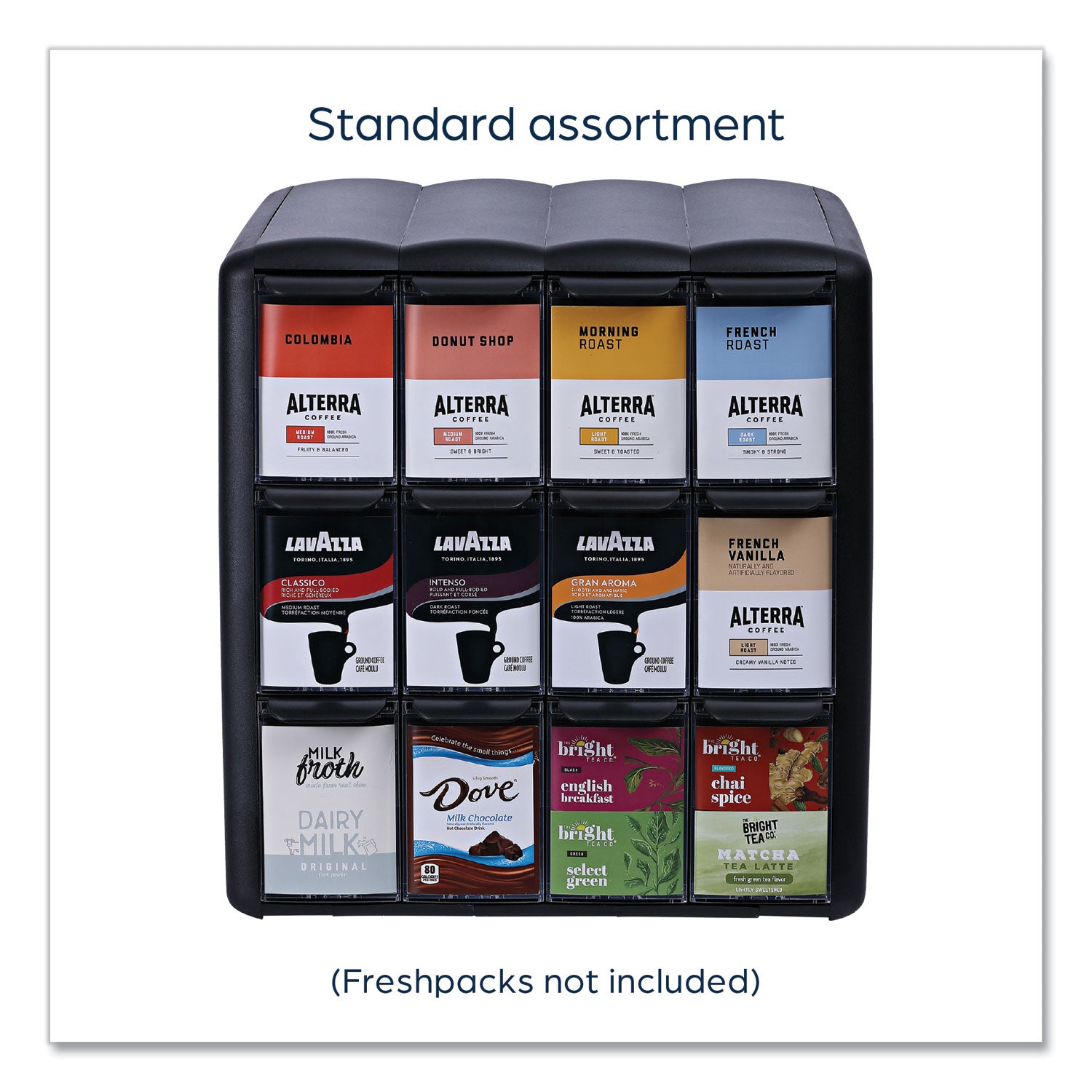 FLAVIA® Four Column Merchandiser, 12 Compartments, 15.2 x 17.2 x 16.3, Black