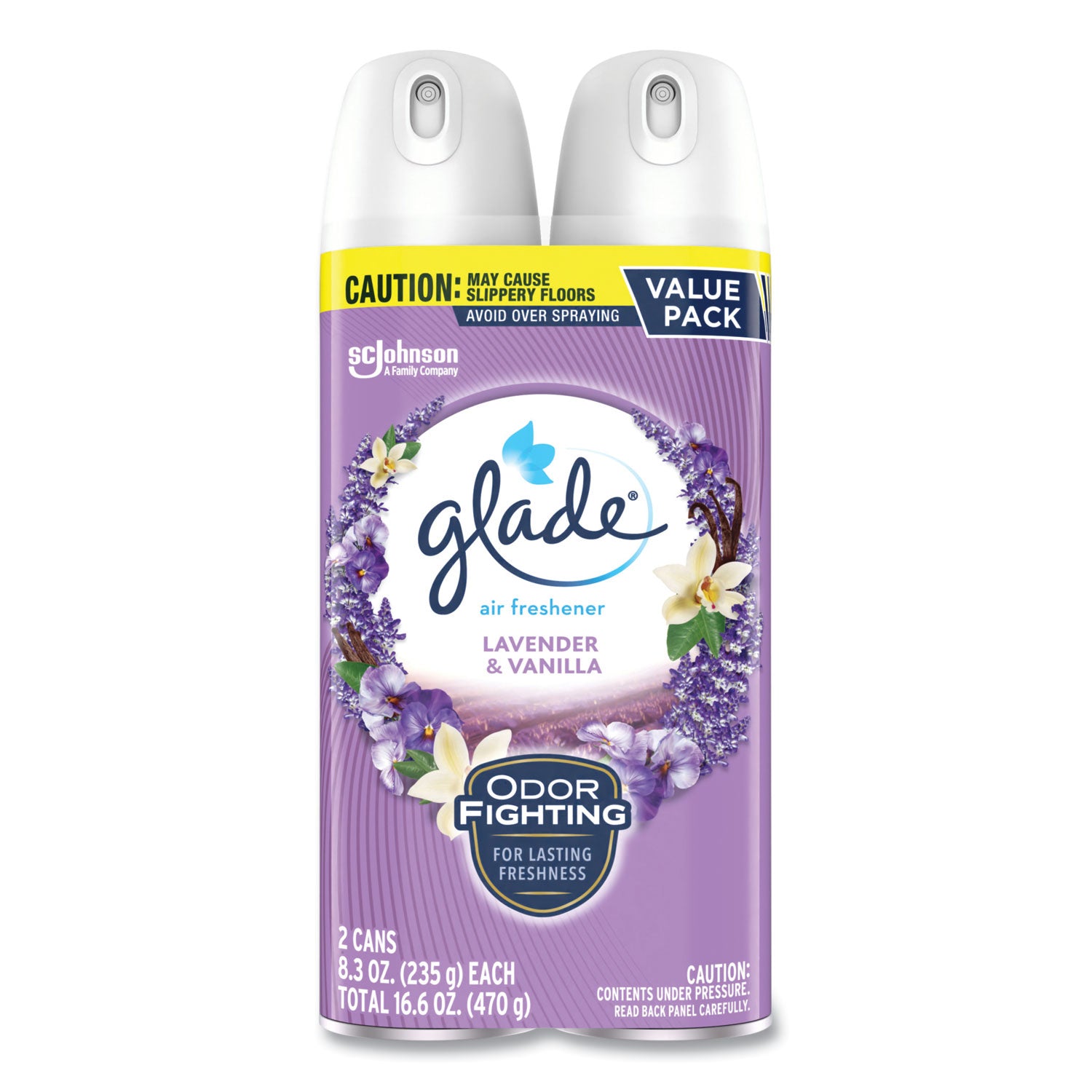 Glade® Air Freshener, Lavender and Vanilla, Scent, 8.3 oz Aerosol Spray, 2/Pack, 3 Packs/Carton