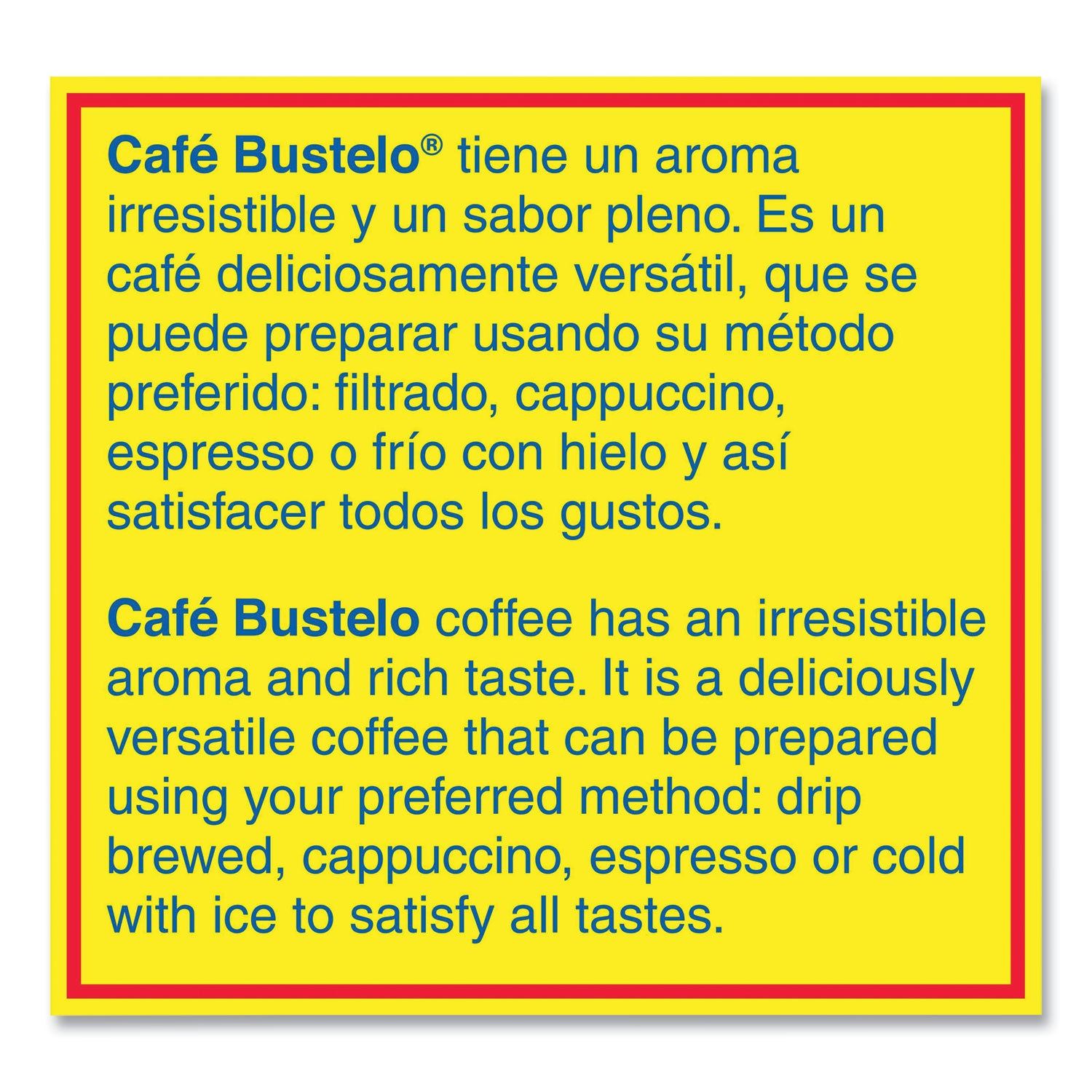 Café Bustelo Coffee, Espresso, 2oz Fraction Pack, 30/carton