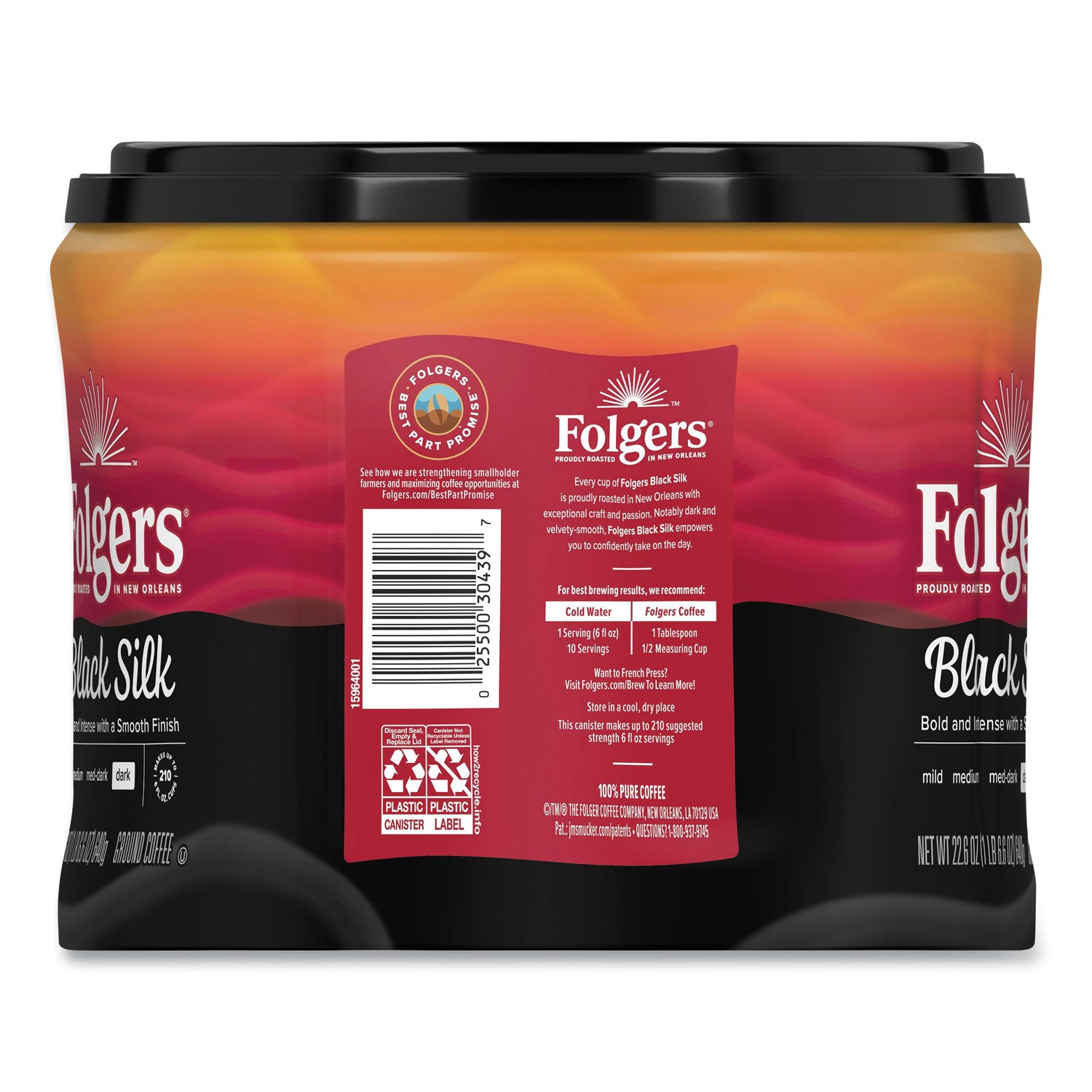 Folgers® Coffee, Black Silk, 22.6 Oz Canister, 6/carton