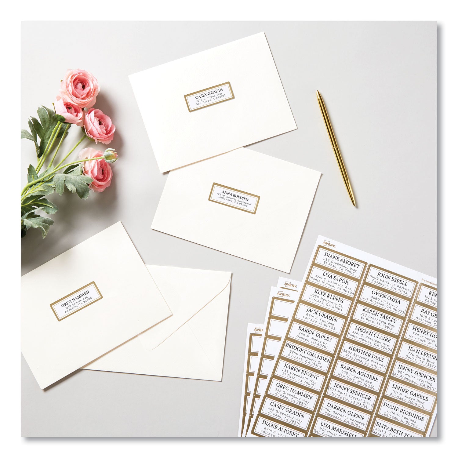 White Easy Peel Mailing Labels with Metallic Border, Inkjet/Laser Printers, 1 x 2.63, White, 30/Sheet, 10 Sheets/Pack