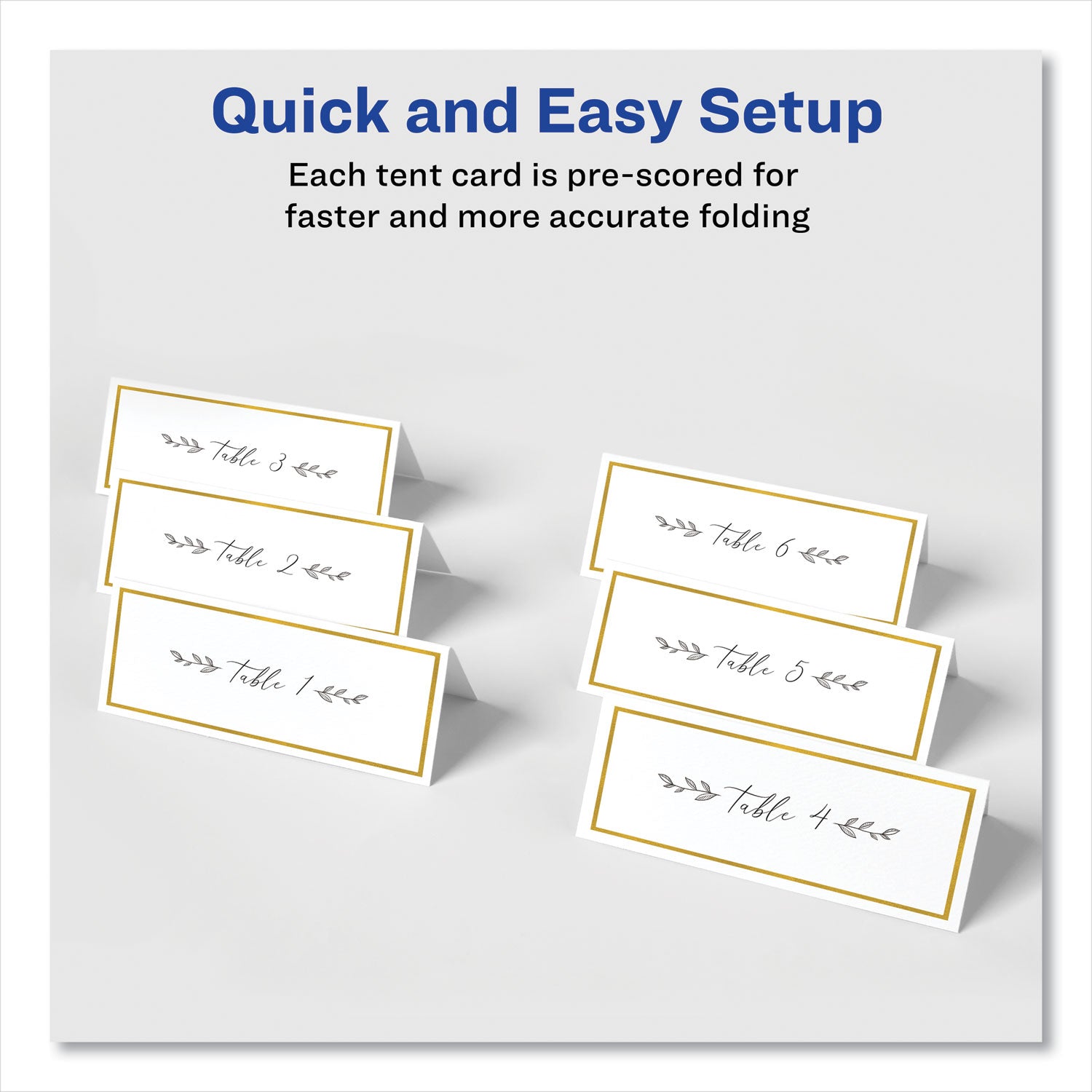 Avery® Tent Cards, White/Gold, 3.75" x 1.44", 6 Cards/Sheet, 25 Sheets/Pack