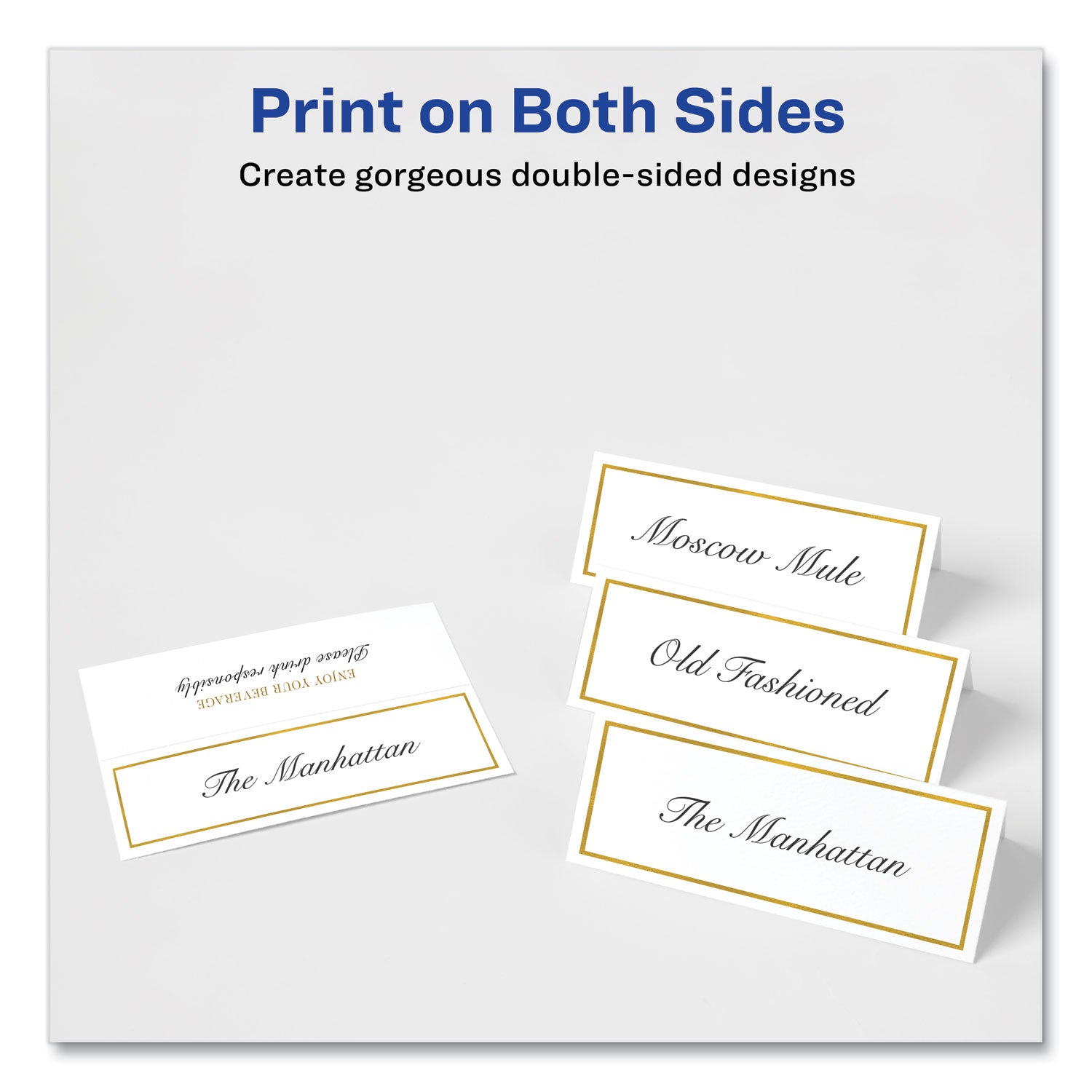 Avery® Tent Cards, White/Gold, 3.75" x 1.44", 6 Cards/Sheet, 25 Sheets/Pack