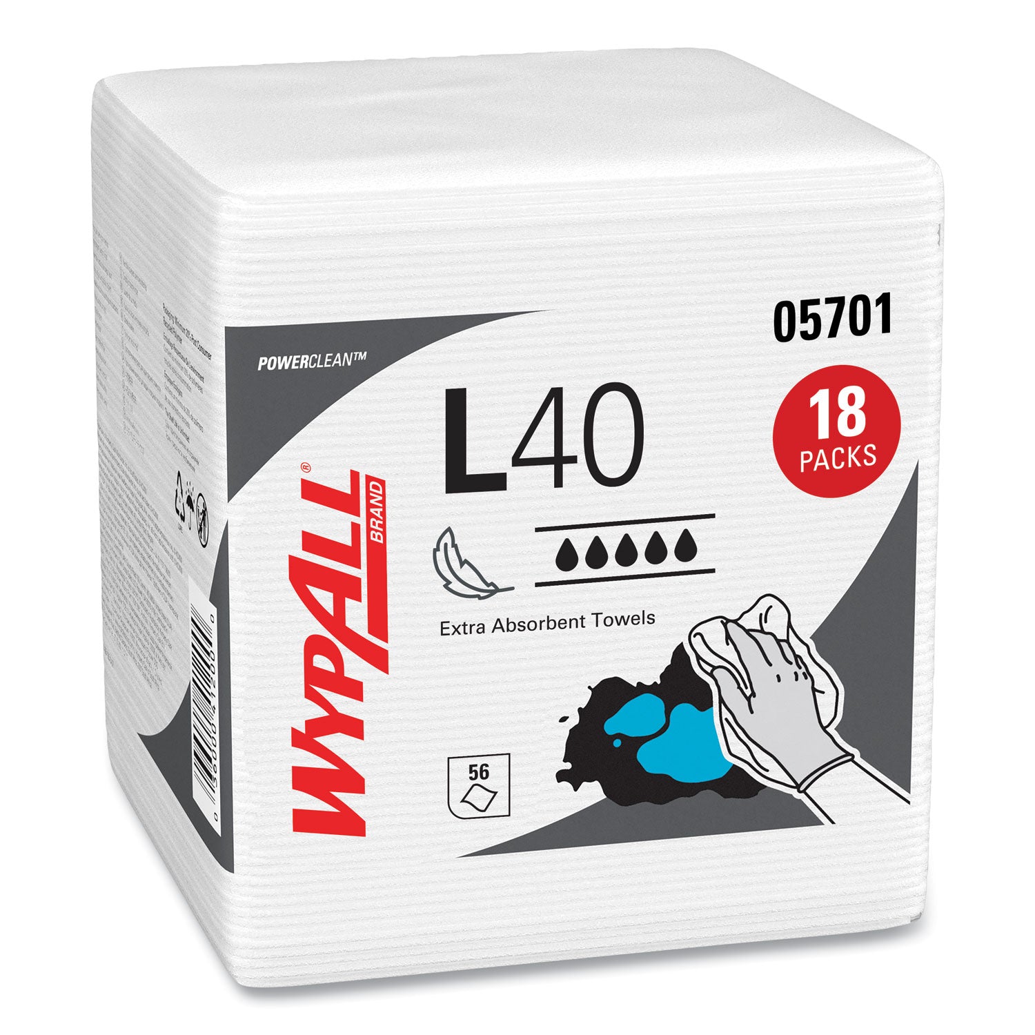 WypAll® L40 Towels, 1/4 Fold, 12.5 x 12, White, 56/Box, 18 Packs/Carton
