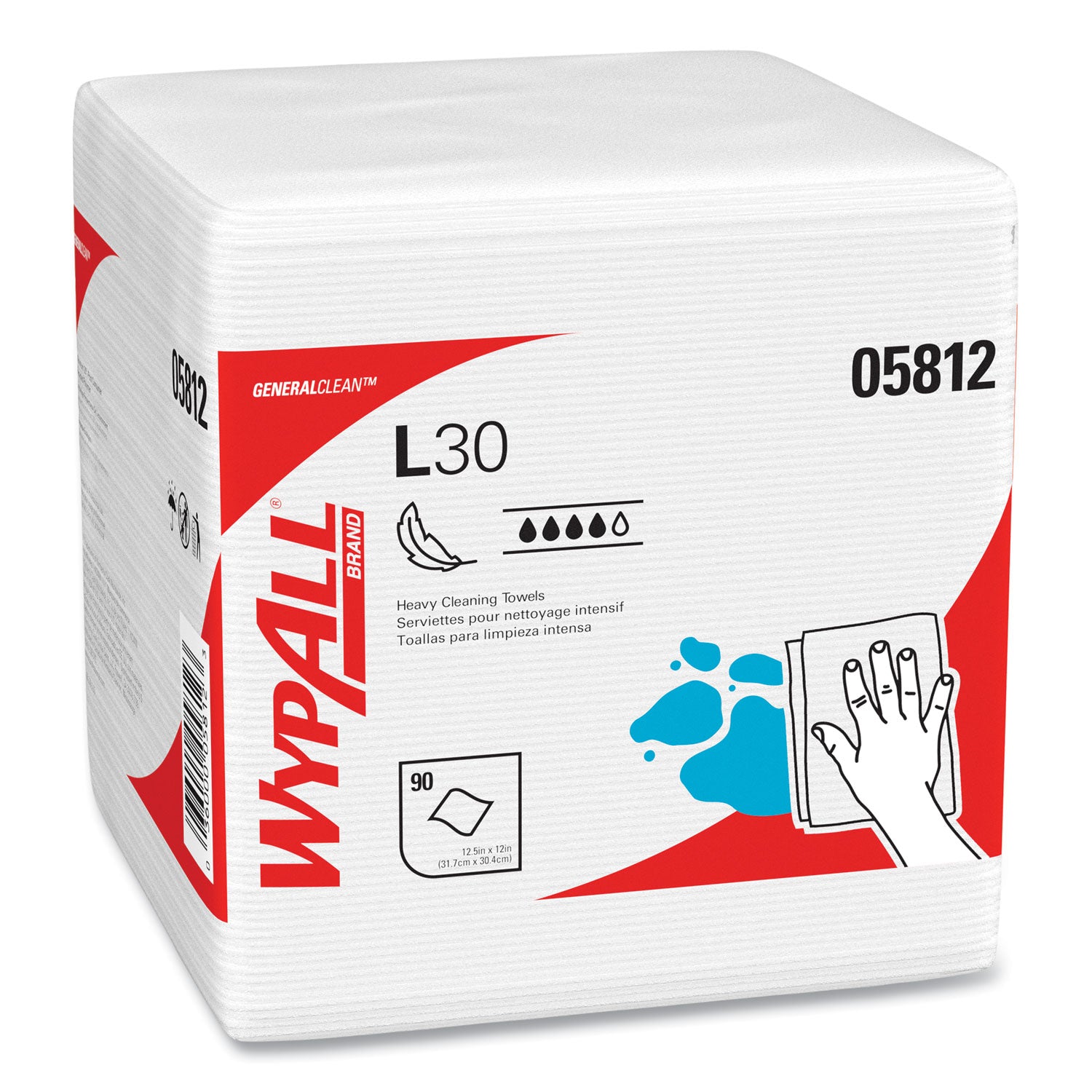 WypAll® L30 Towels, Quarter Fold, 12.5 x 12, 90/Polypack, 12 Polypacks/Carton