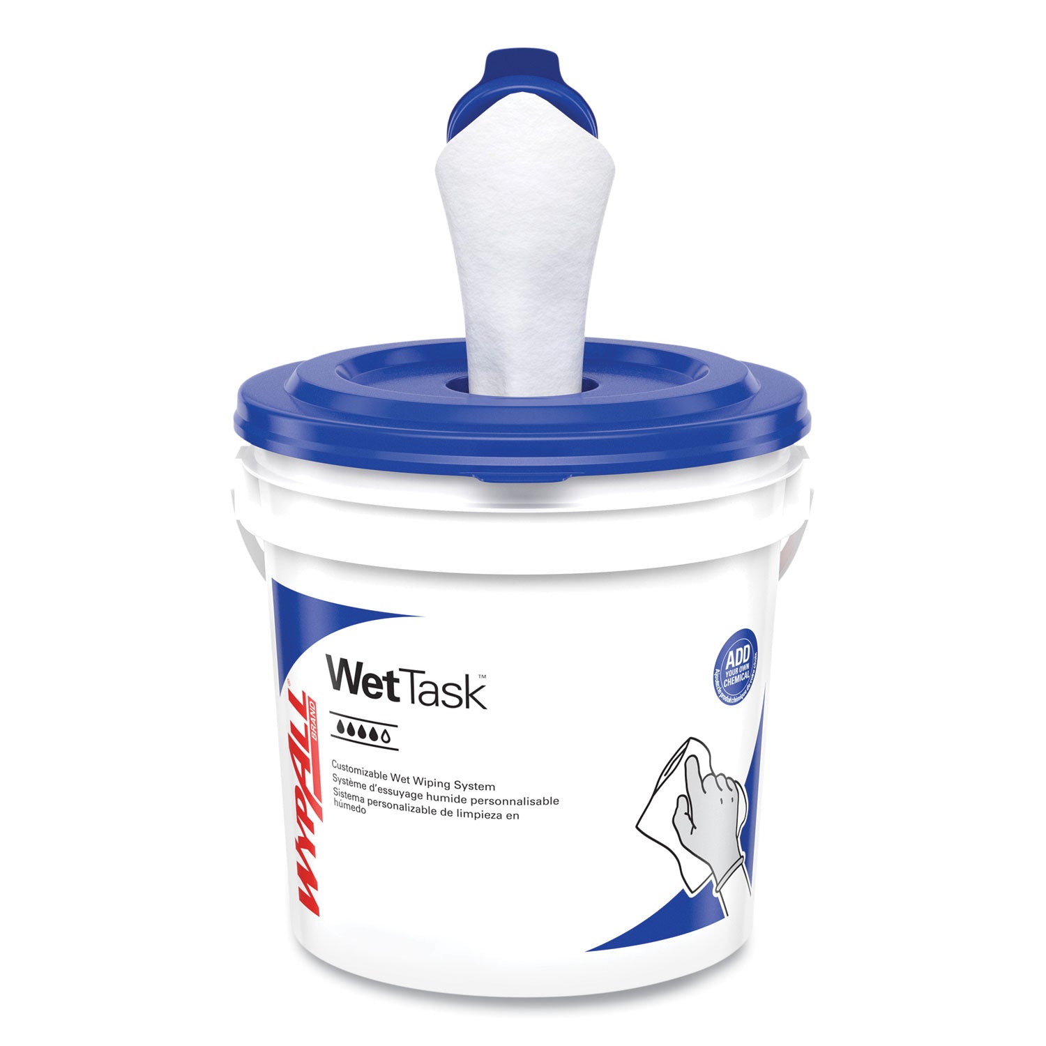 WypAll® Critical Clean Wipers for Bleach, Disinfectants, Sanitizers WetTask Customizable Wet Wiping System, w/Bucket,140/Roll, 6/CT