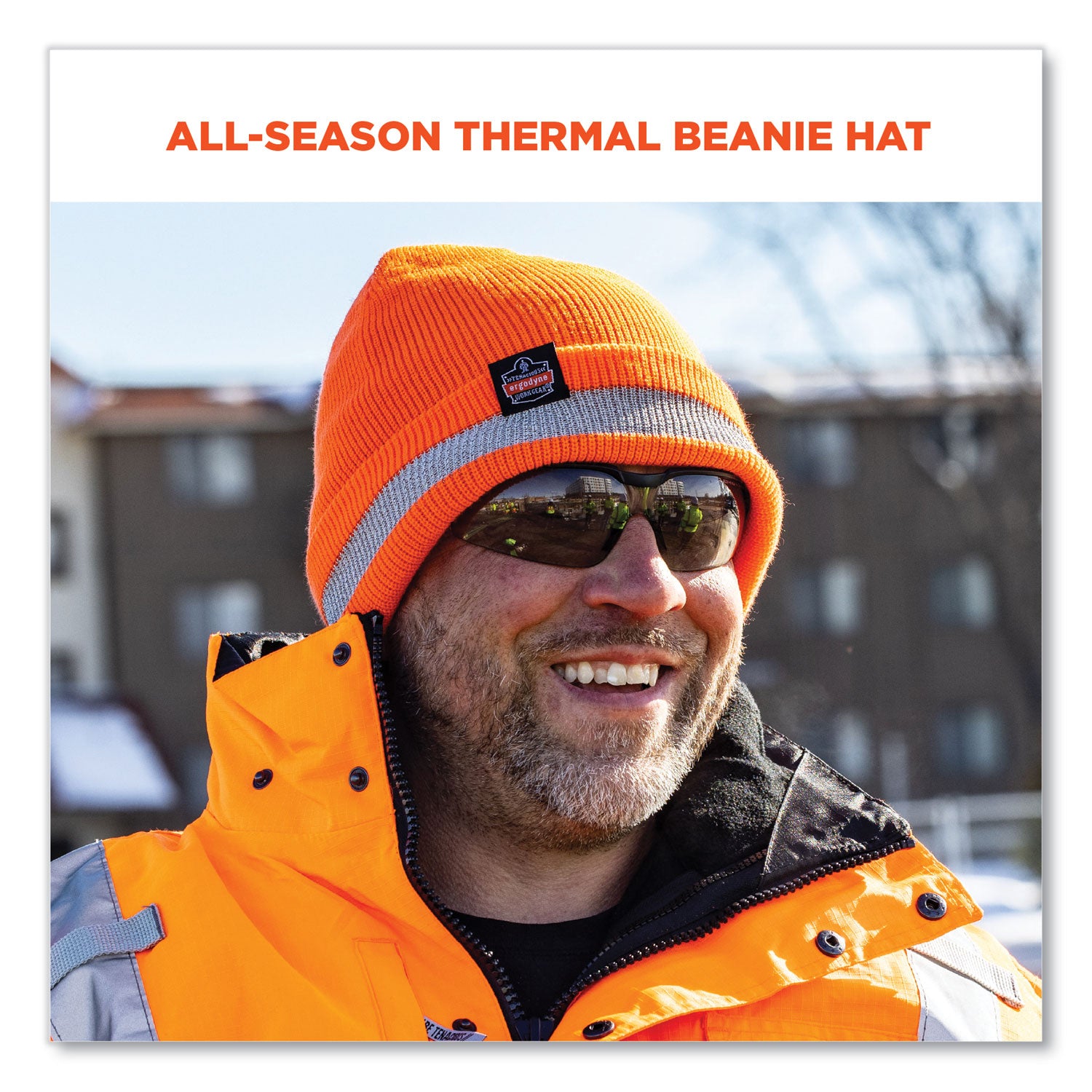 ergodyne® N-Ferno 6803 Reflective Rib Knit Winter Hat, One Size Fits Most, Orange
