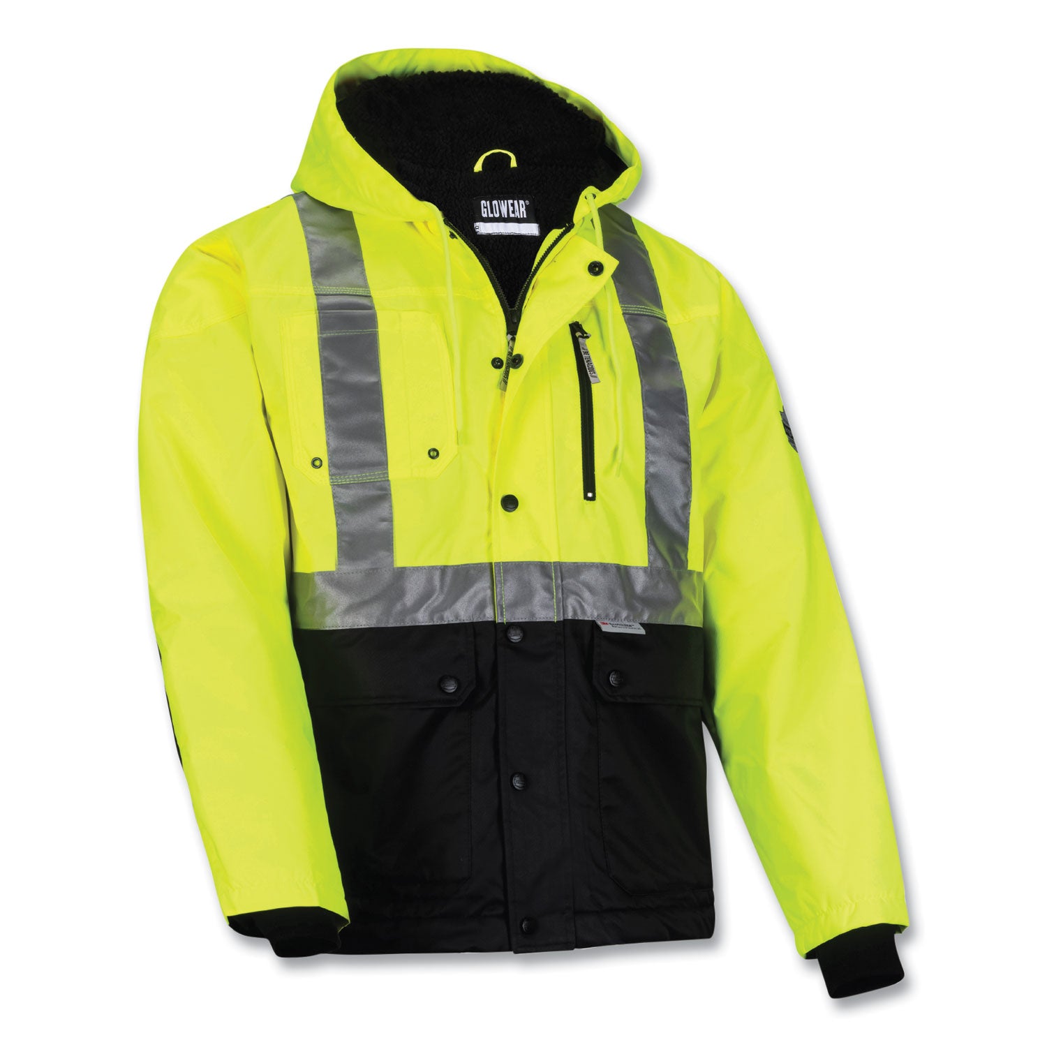 ergodyne® GloWear 8275 Class 2 Heavy-Duty Hi-Vis Workwear Sherpa Lined Jacket, Medium, Lime