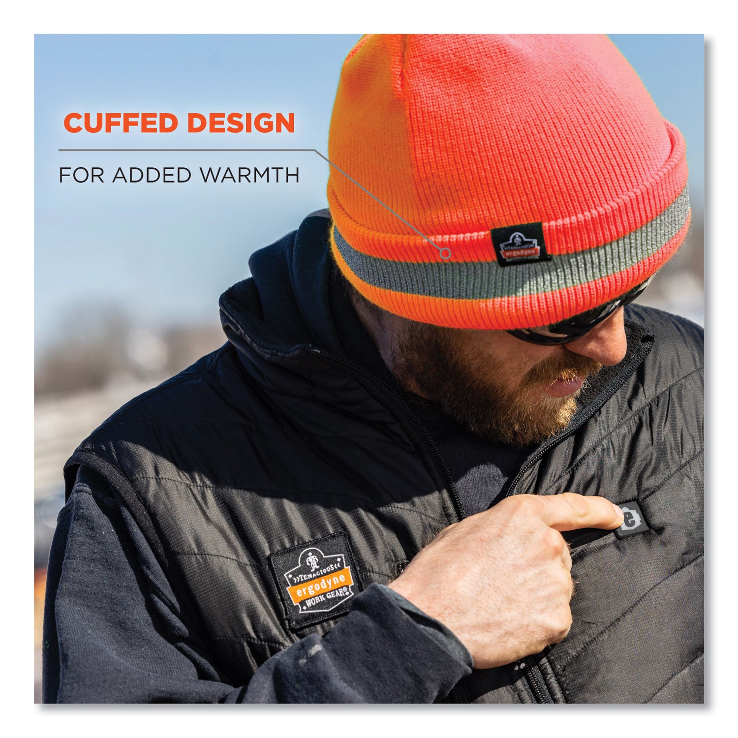 ergodyne® N-Ferno 6803 Reflective Rib Knit Winter Hat, One Size Fits Most, Orange