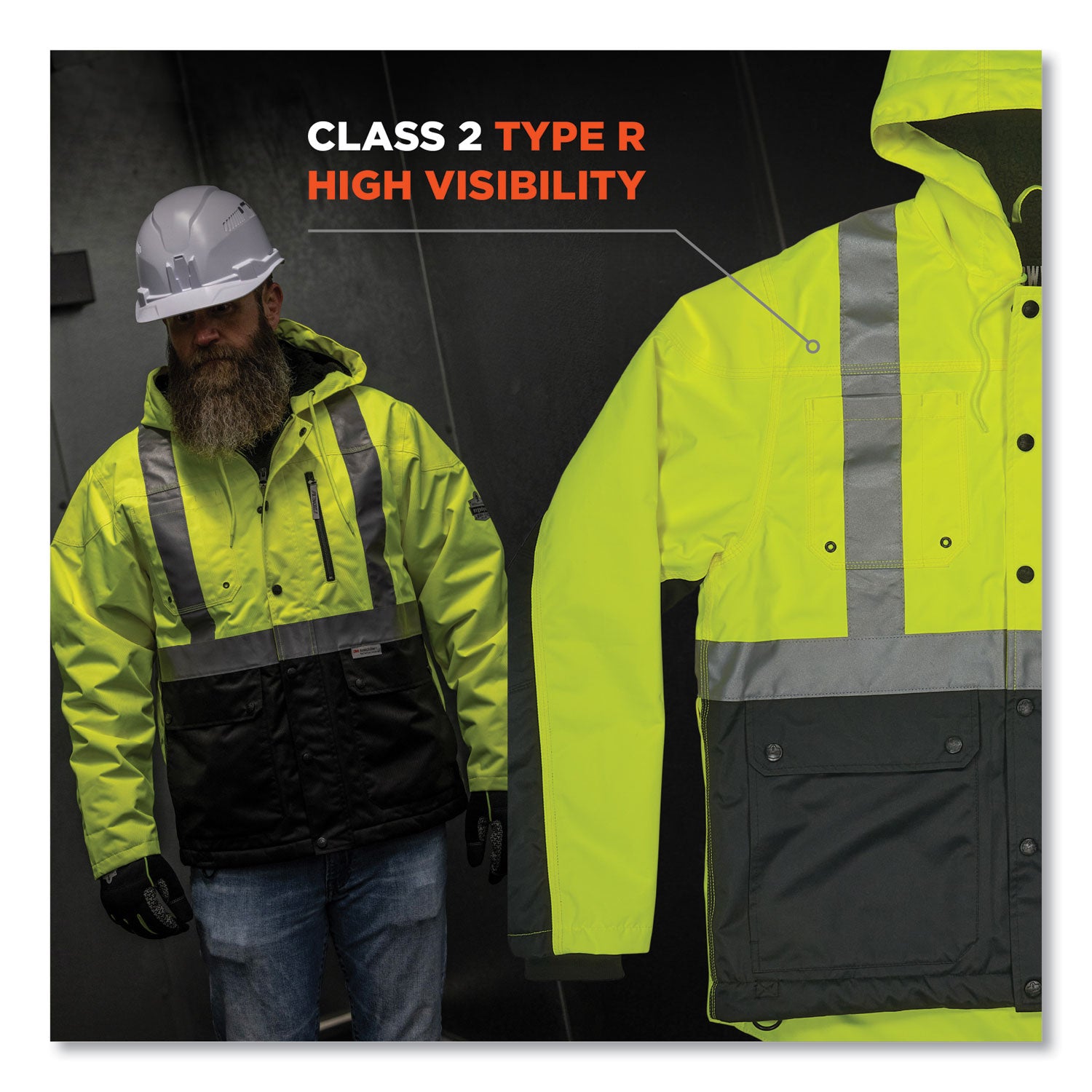 ergodyne® GloWear 8275 Class 2 Heavy-Duty Hi-Vis Workwear Sherpa Lined Jacket, 2X-Large, Lime