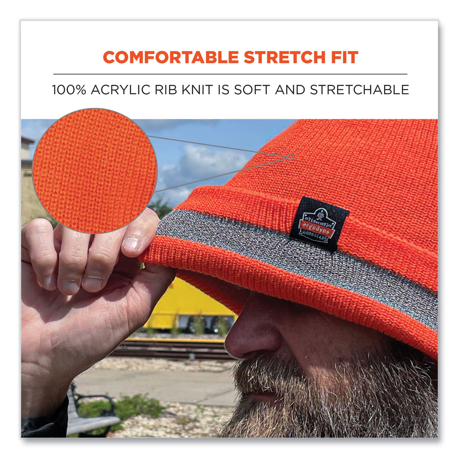 ergodyne® N-Ferno 6803 Reflective Rib Knit Winter Hat, One Size Fits Most, Orange