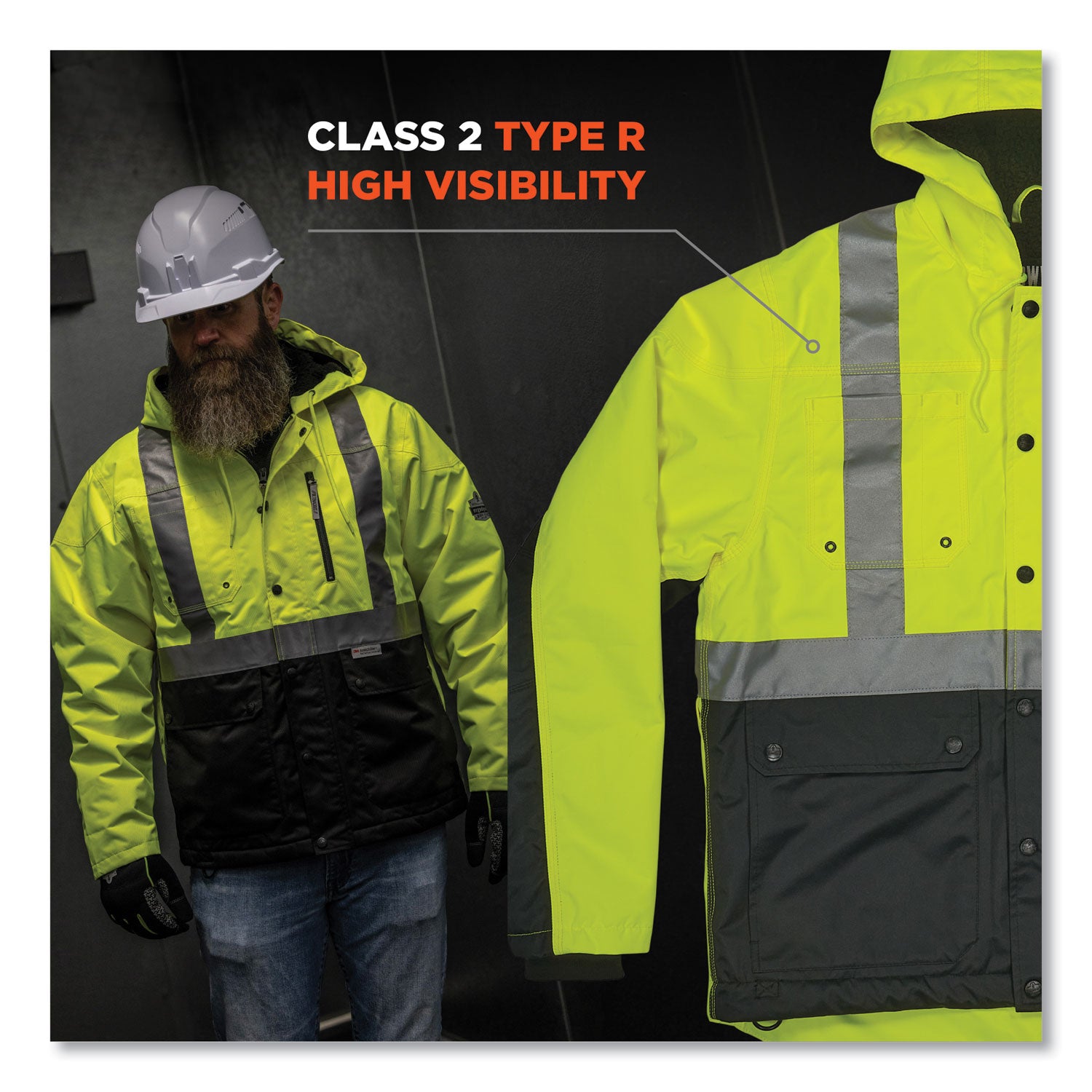 ergodyne® GloWear 8275 Class 2 Heavy-Duty Hi-Vis Workwear Sherpa Lined Jacket, Medium, Lime