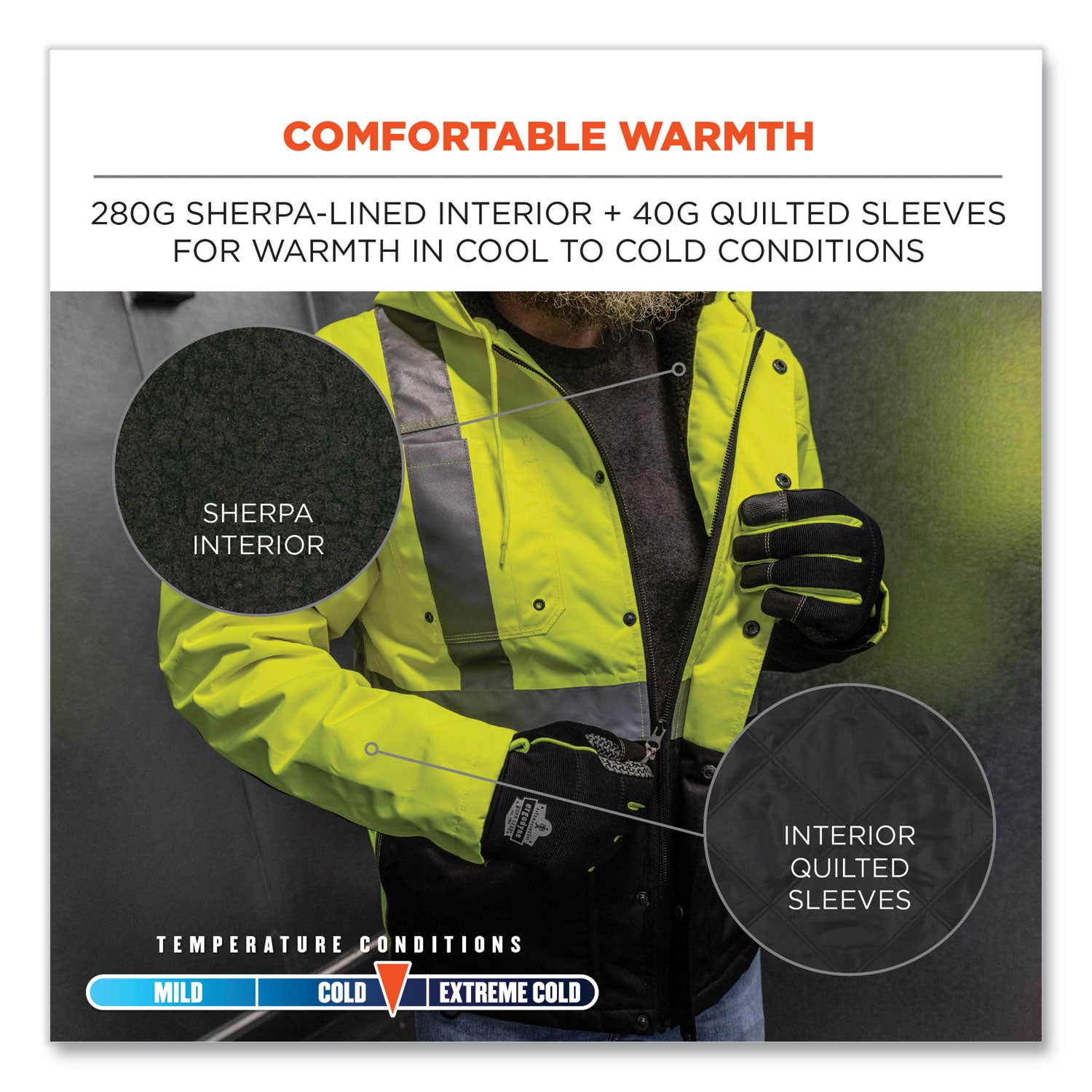 ergodyne® GloWear 8275 Class 2 Heavy-Duty Hi-Vis Workwear Sherpa Lined Jacket, 2X-Large, Lime
