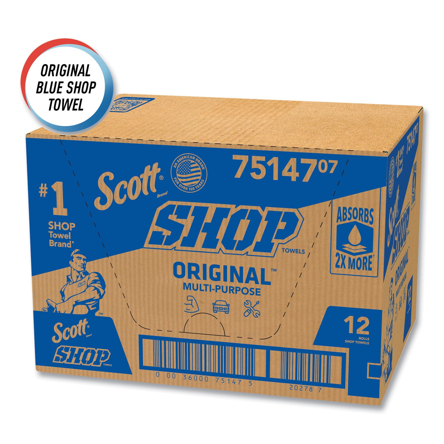 Scott® Shop Towels, Standard Roll, 1-Ply, 9.4 x 11, Blue, 55/Roll, 12 Rolls/Carton