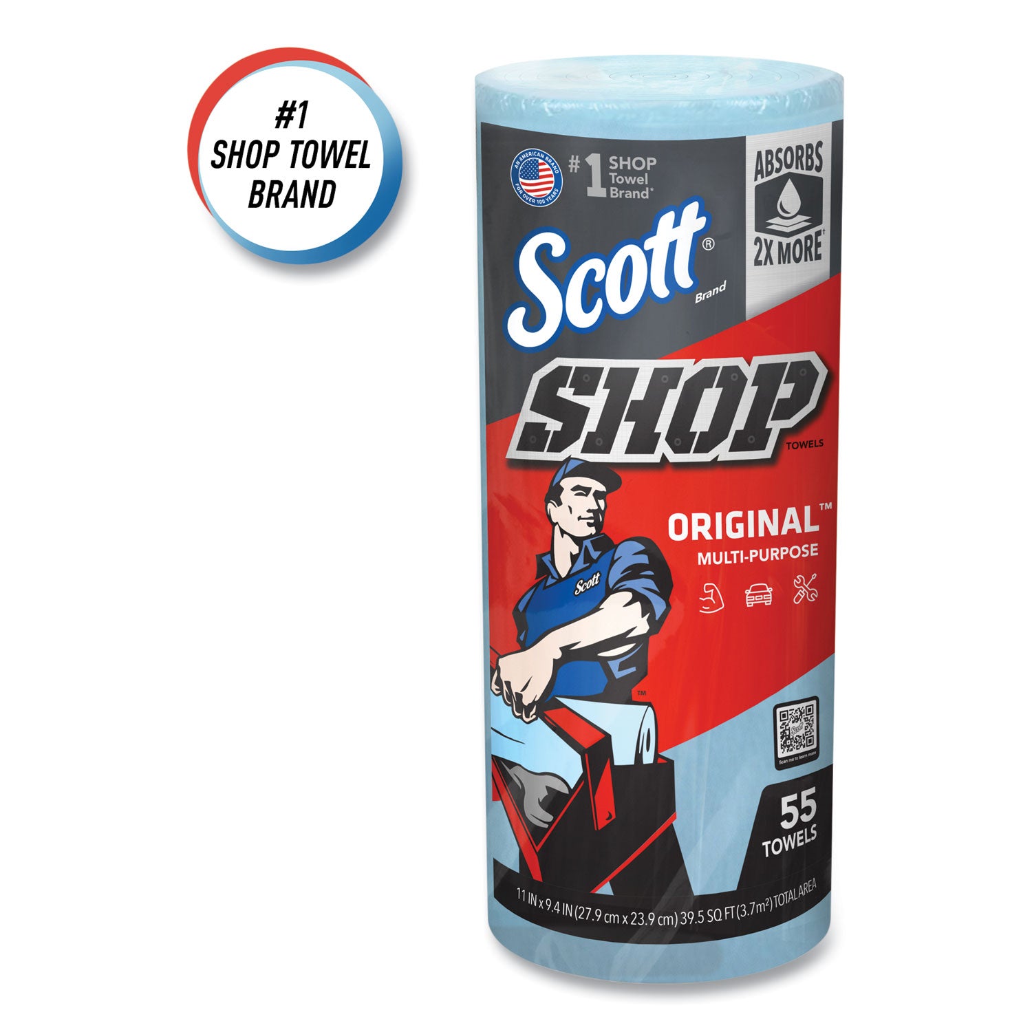 Scott® Shop Towels, Standard Roll, 1-Ply, 9.4 x 11, Blue, 55/Roll, 12 Rolls/Carton