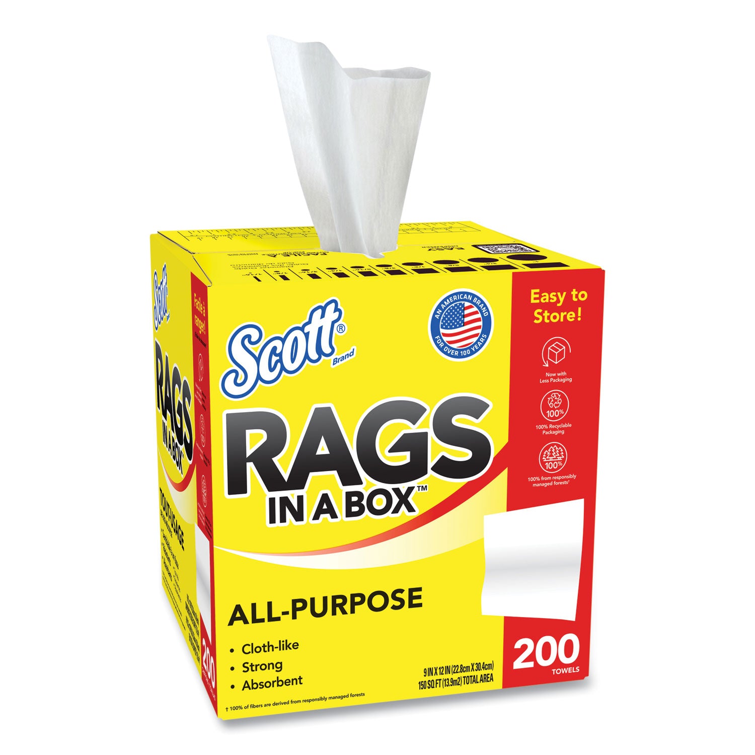 Scott® Rags in a Box, POP-UP Box, 12 x 9, White, 200/Box