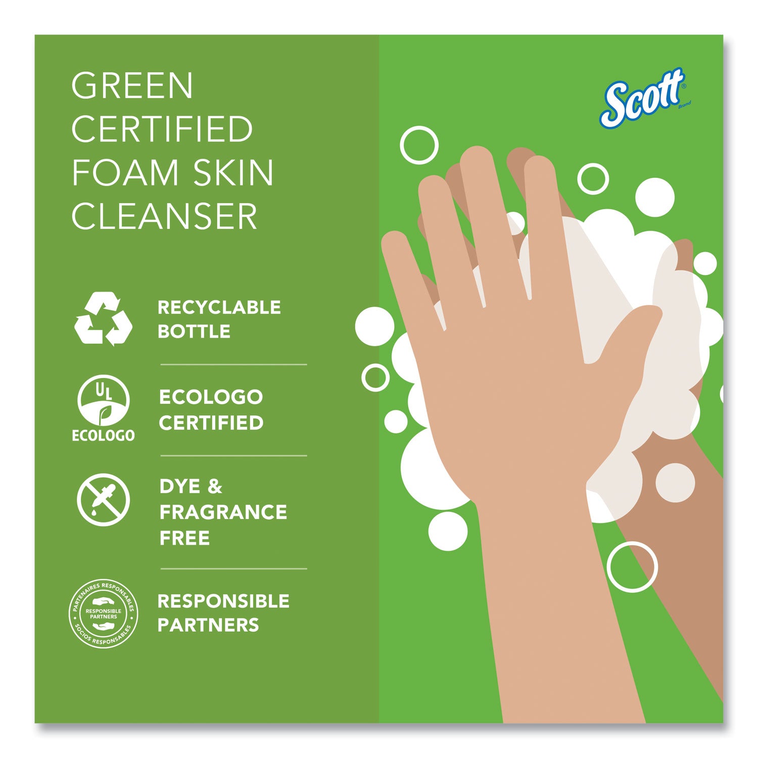 Scott® Essential Green Certified Foam Skin Cleanser Refill, Unscented, 1,000 mL, 6/Carton