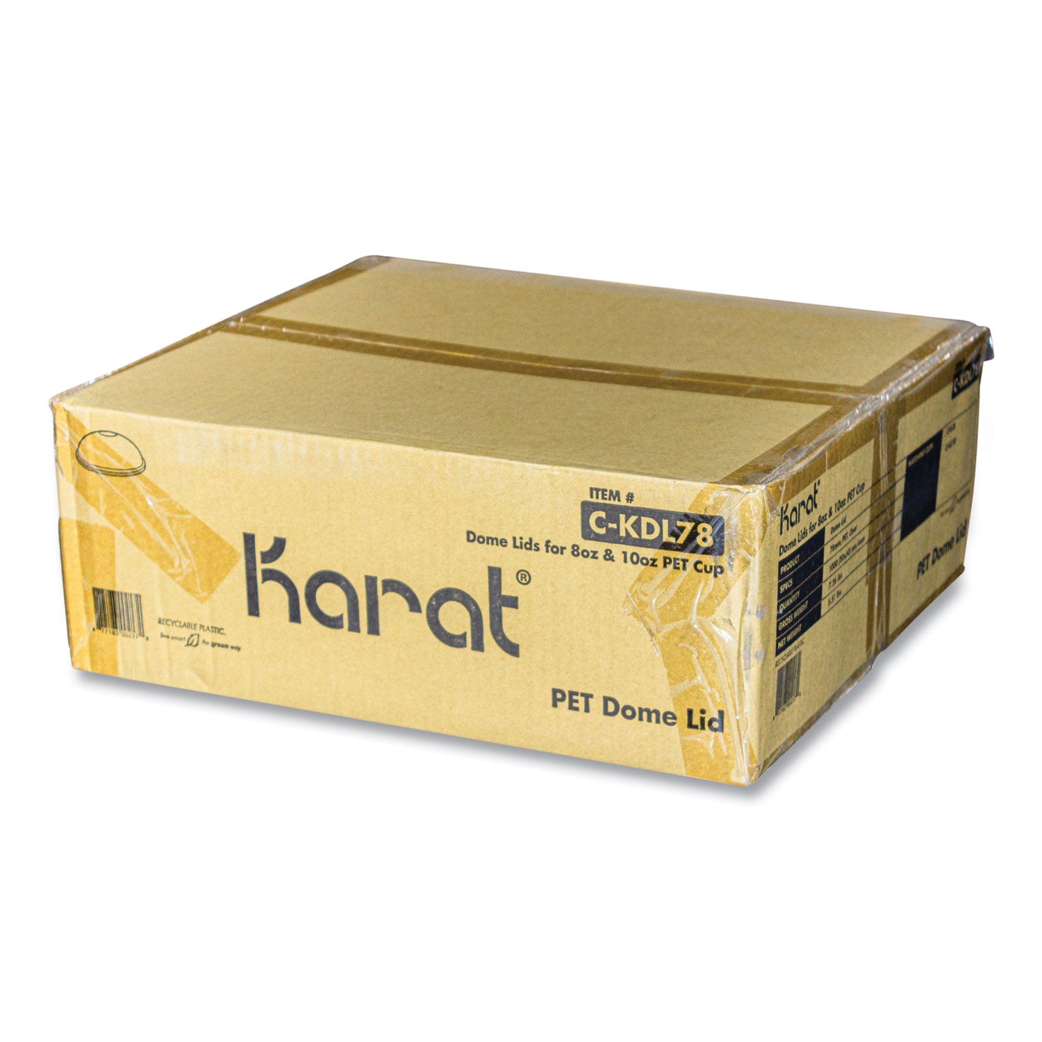 Karat® PET Lids, Dome Lid, Fits 8 oz to 10 oz Cold Cups, Plastic, Clear, 1,000/Carton