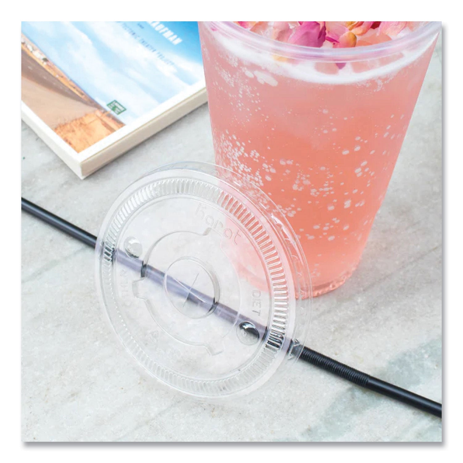 Karat® PET Lids, Flat Lid, Fits 32 oz Cold Cups, Plastic, Clear, 600/Carton