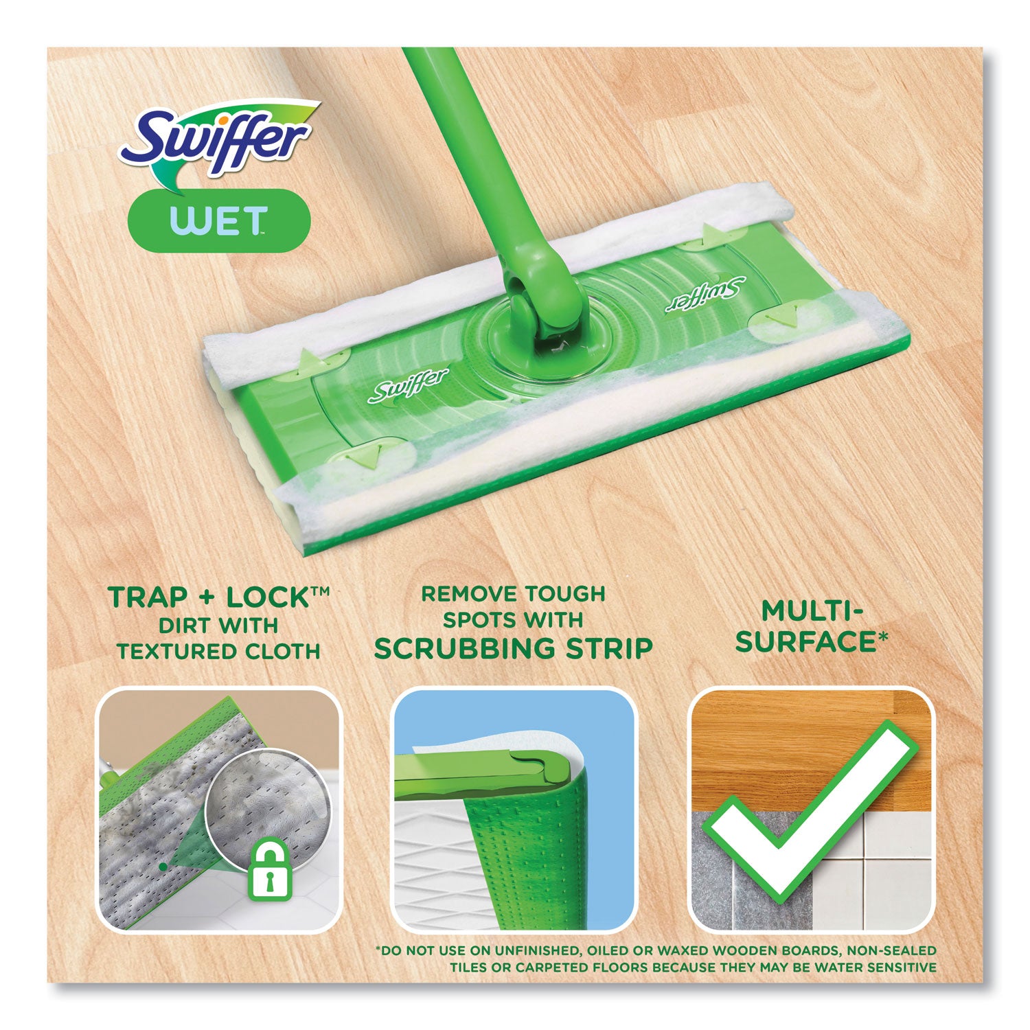 Swiffer® Wet Refill Cloths, 8 x 10, Fresh Scent, White, 12/Box, 6 Boxes/Carton