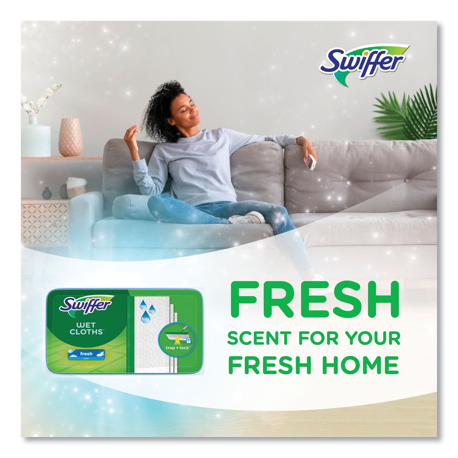 Swiffer® Wet Refill Cloths, 8 x 10, Fresh Scent, White, 12/Box, 6 Boxes/Carton