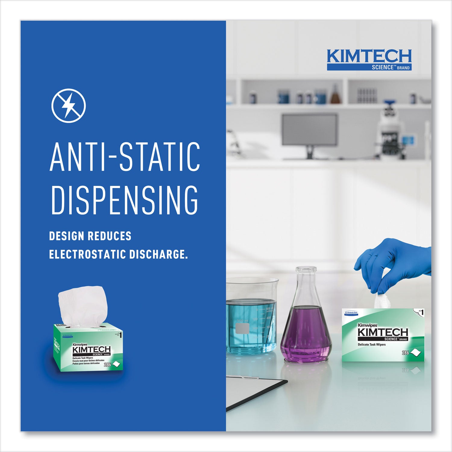 Kimtech™ Kimwipes, Delicate Task Wipers, 1-Ply, 4.4 x 8.4, Unscented, White, 286/Box, 60 Boxes/Carton