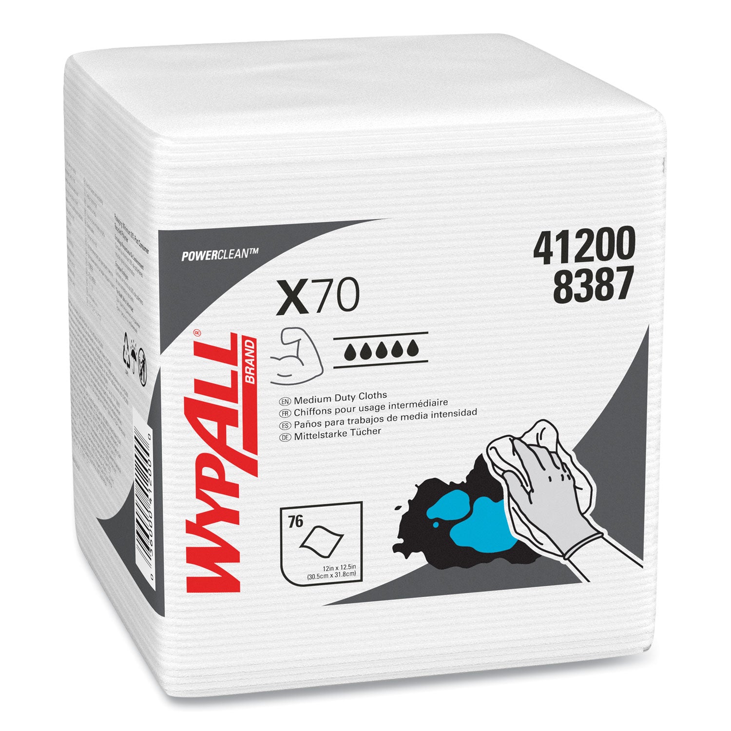 WypAll® X70 Cloths, 1/4 Fold, 12.5 x 12, White, 76/Pack, 12 Packs/Carton