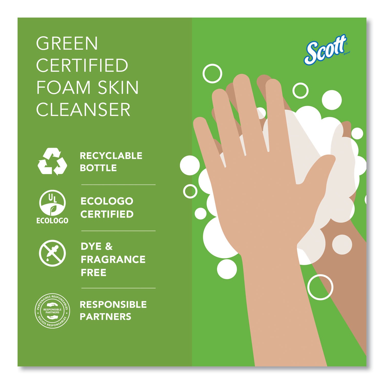 Scott® Essential Green Certified Foam Skin Cleanser Refill, Fragrance-Free, 1,500 mL, 2/Carton