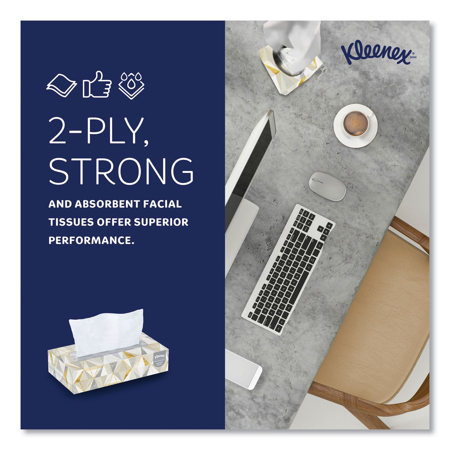 Kleenex® White Facial Tissue, 2-Ply, White, Pop-Up Box, 125 Sheets/box