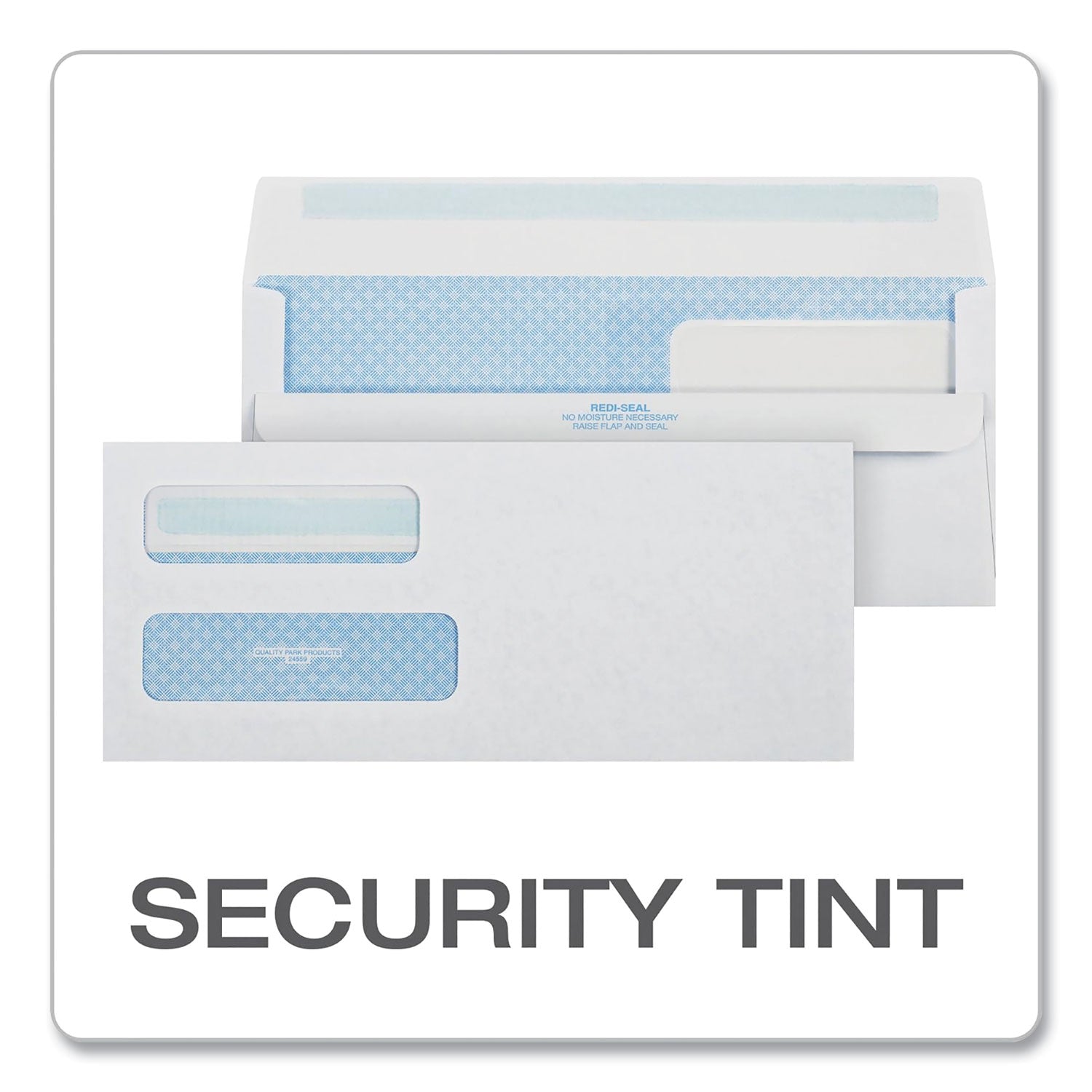 Quality Park™ Double Window Redi-Seal Security-Tinted Envelope, #10, Commercial Flap, Redi-Seal Adhesive Closure, 4.13 x 9.5, White, 500/BX