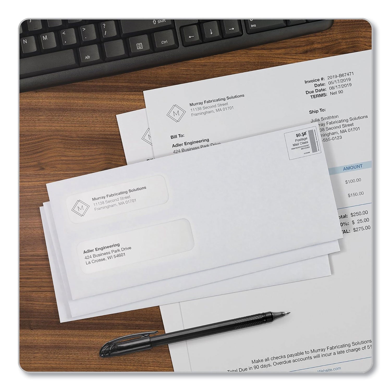 Quality Park™ Double Window Redi-Seal Security-Tinted Envelope, #10, Commercial Flap, Redi-Seal Adhesive Closure, 4.13 x 9.5, White, 500/BX