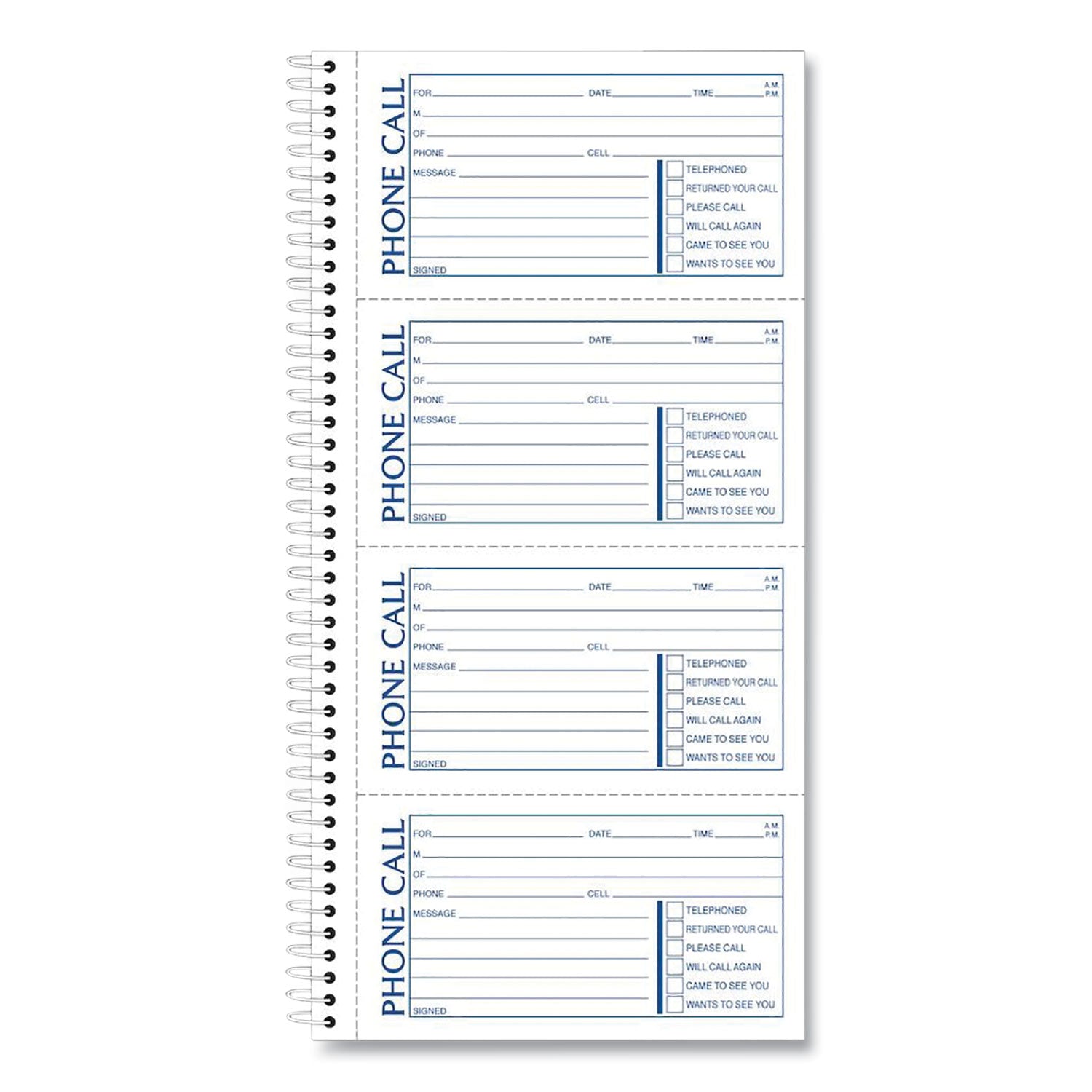 TOPS™ Spiralbound Message Book, Two-Part Carbonless, 5 x 2.75, 4 Forms/Sheet, 400 Forms Total
