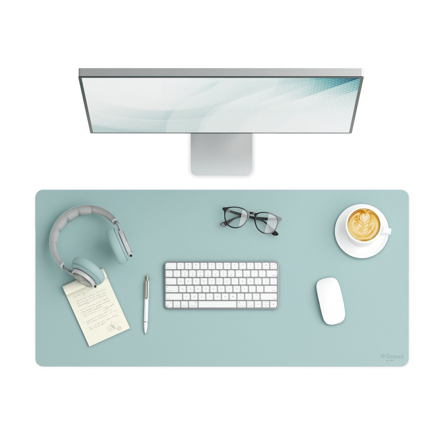 Smead Vegan Leather Desk Pads, 36" x 17", Light Blue
