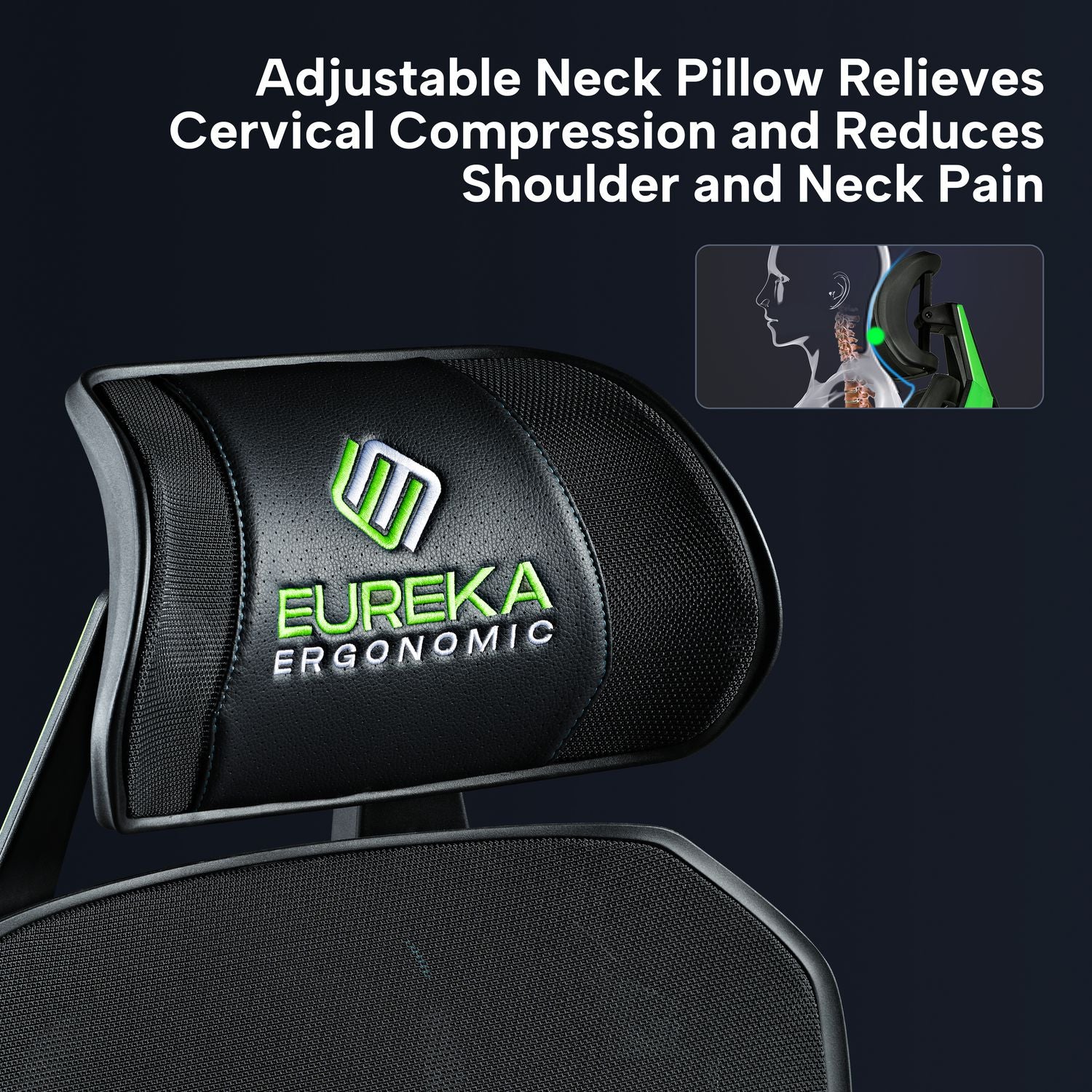 Eureka Ergonomic® Typhon Hybrid Chair, Supports Up to 220 lb, 18.5" to 22.05" Seat Height, Black Mesh Seat, Black/Green Mesh Back, Black Base