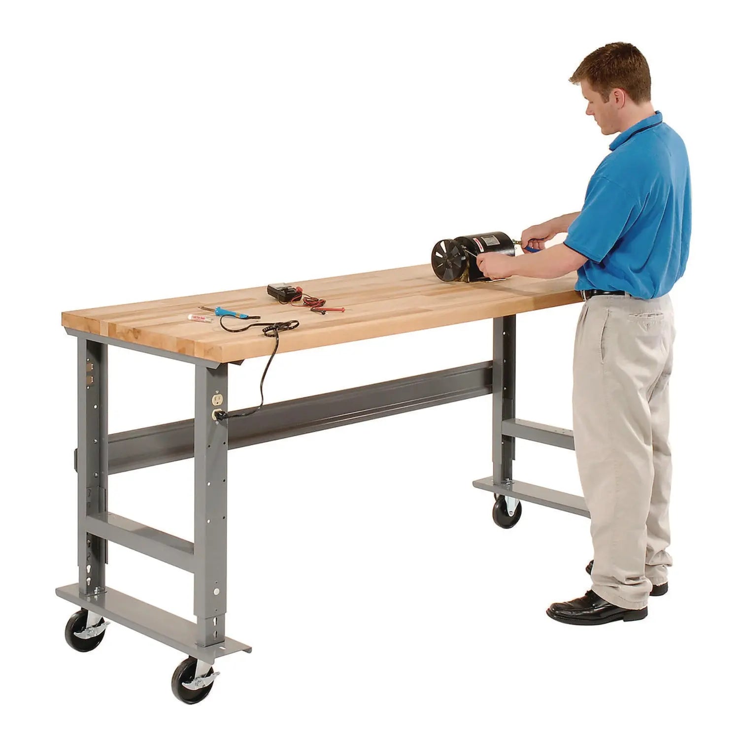 Light Duty Butcher Block Top Adjustable Height Workbench, 800 lbs, 60 x 30 x 36 to 43, Gray Global Industrial® Flipcost