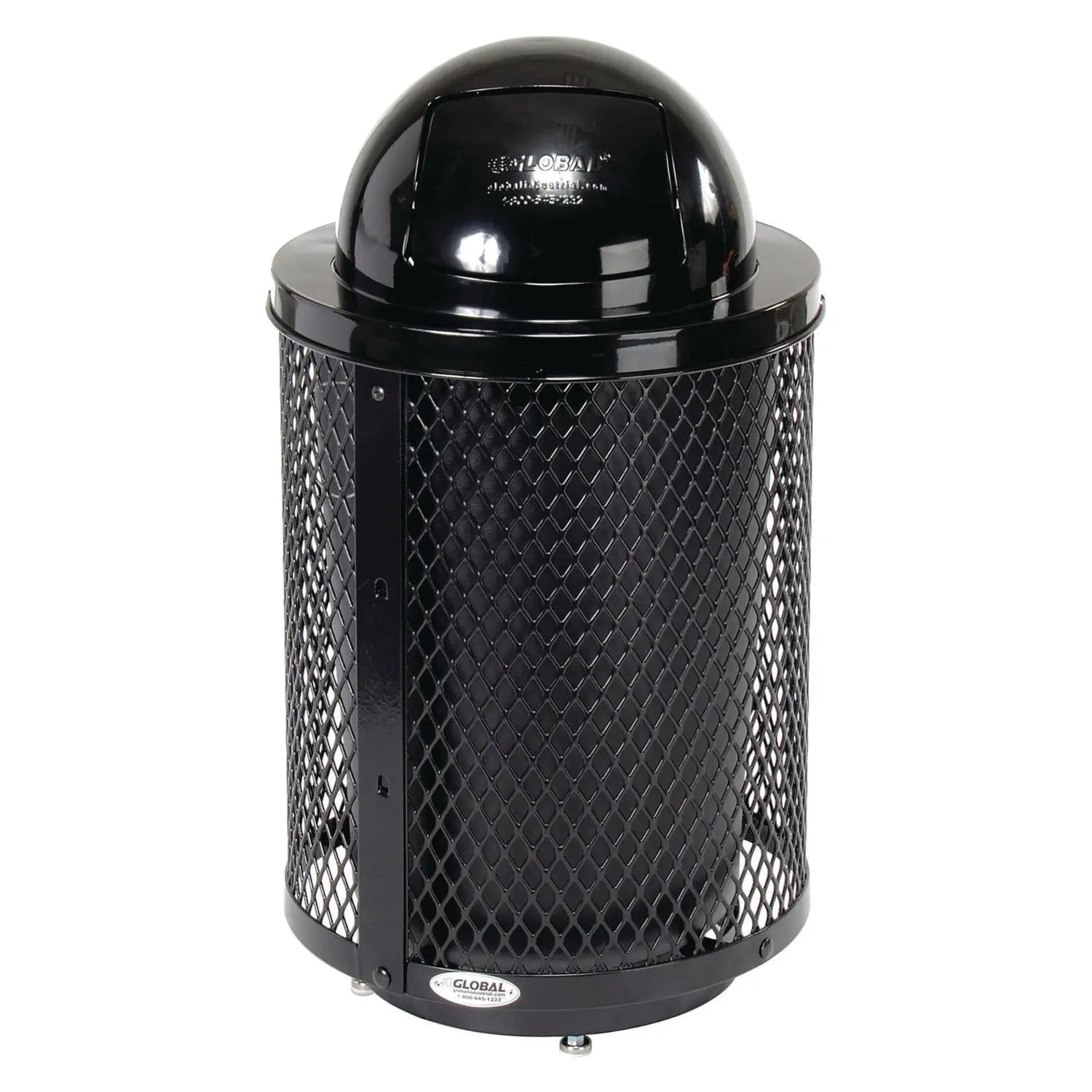 Outdoor Diamond Steel Trash Can with Base, 36 gal, Black