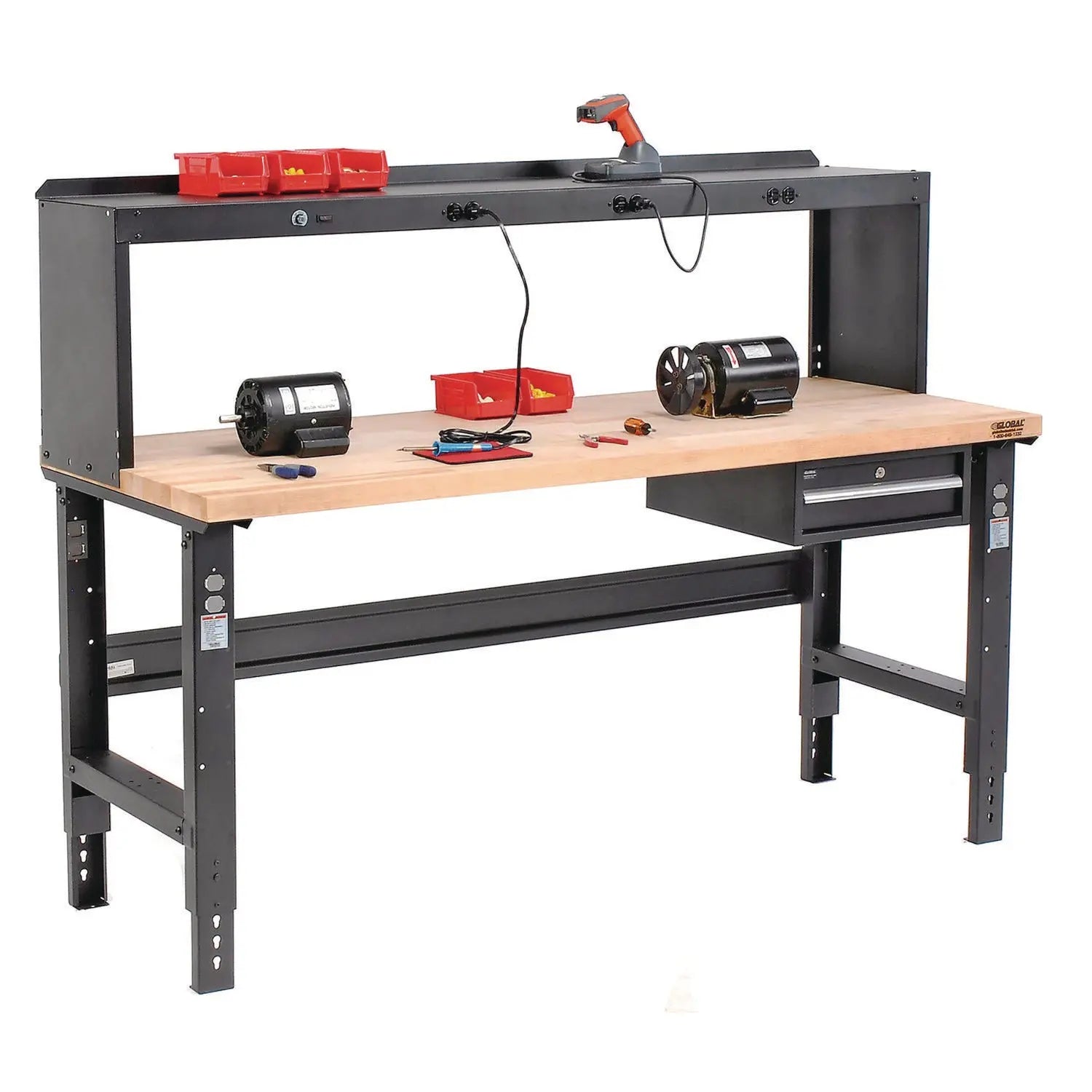 Standard Duty Butcher Block Top Adjustable Height Workbench, 2,000 lbs, 72 x 36 x 30.88 to 36.88, Maple/Black Global Industrial® Flipcost