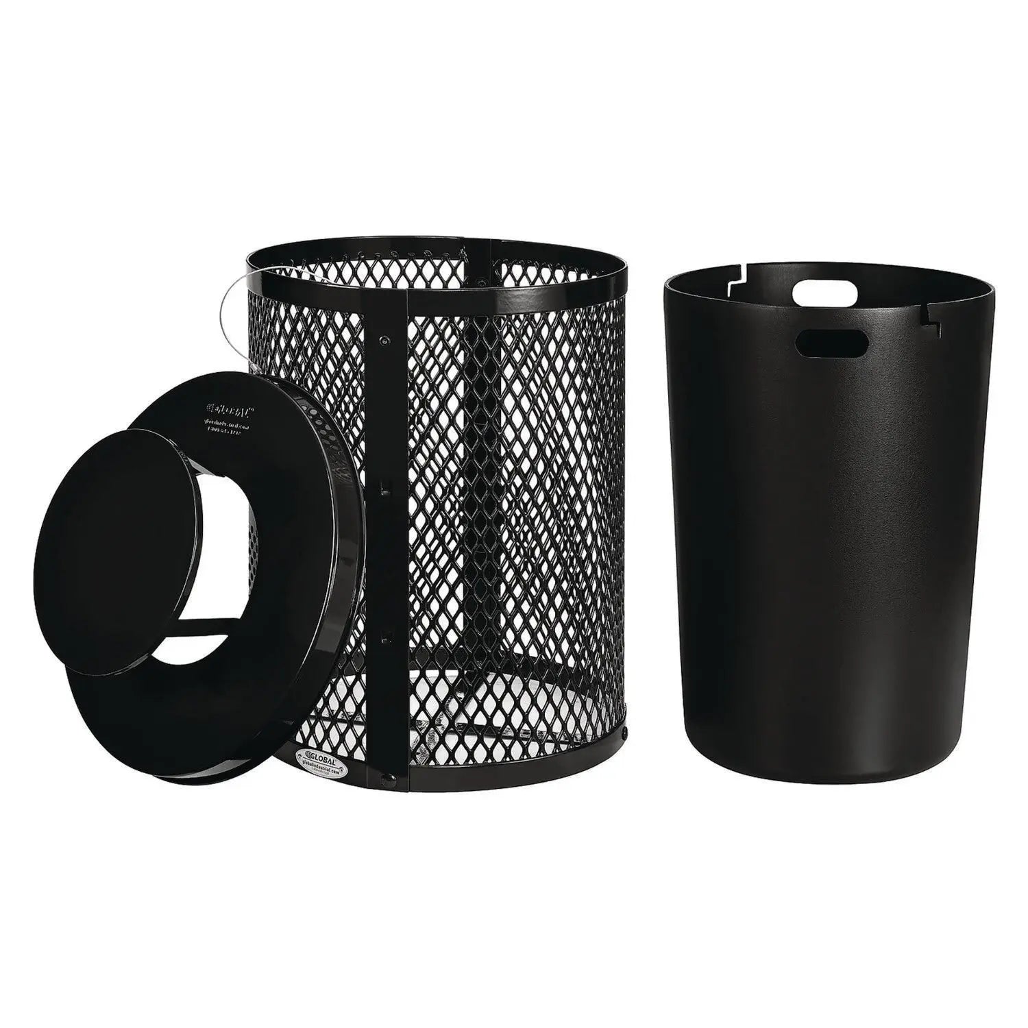 Outdoor Diamond Steel Trash Can, Rain Bonnet Lid, 36 gal, Black Global Industrial® Flipcost