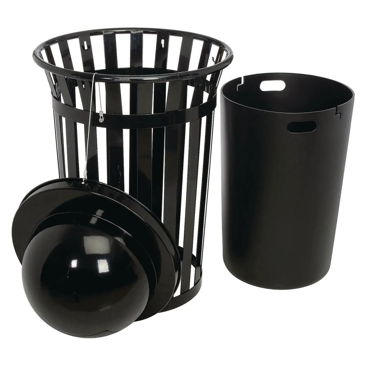 Outdoor Slatted Steel Trash Can, Dome Lid, 36 gal, Black Global Industrial® Flipcost