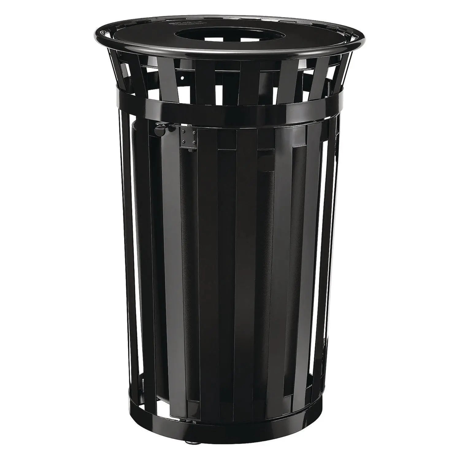 Outdoor Slatted Steel Trash Can, With Access Door, 36 gal, Steel Black
