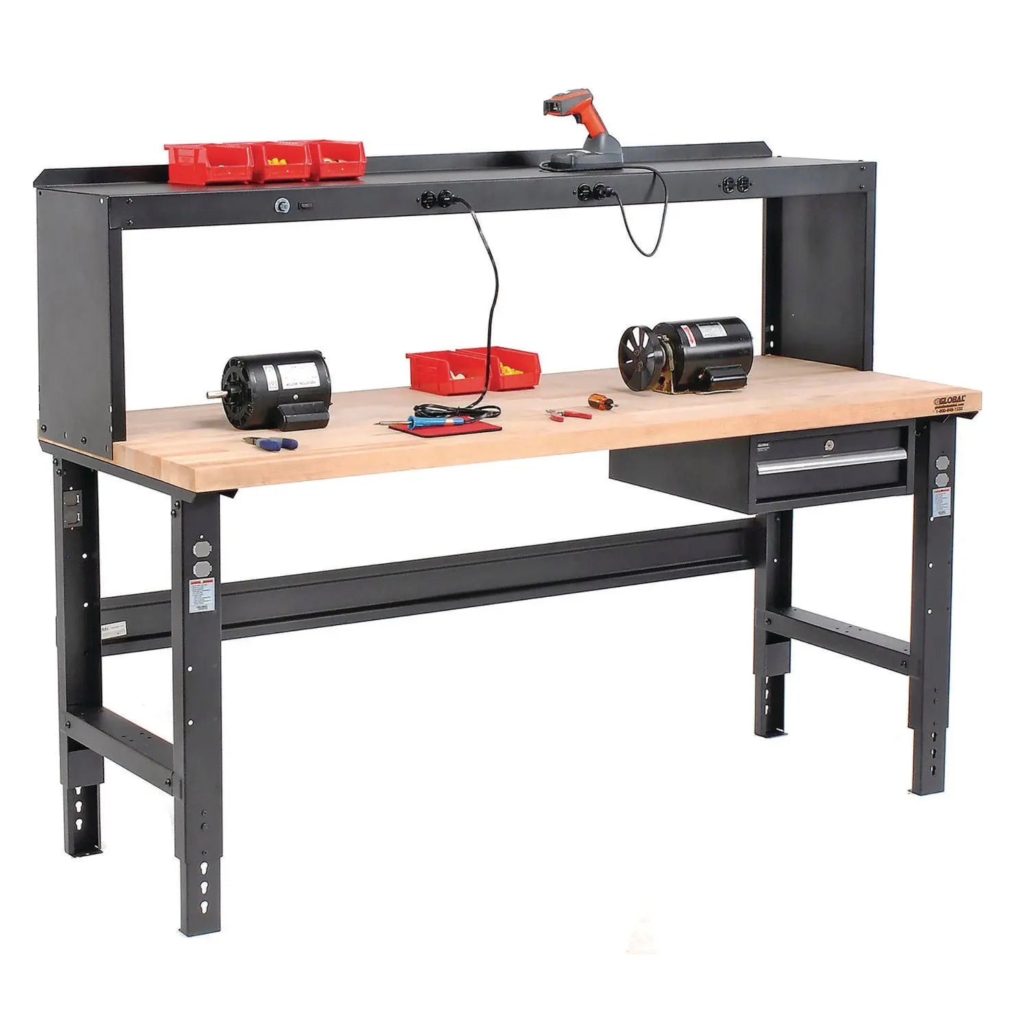 Standard Duty Butcher Block Top Adjustable Height Workbench, 2,000 lbs, 72 x 30 x 30.88 to 36.88, Maple/Black Global Industrial® Flipcost