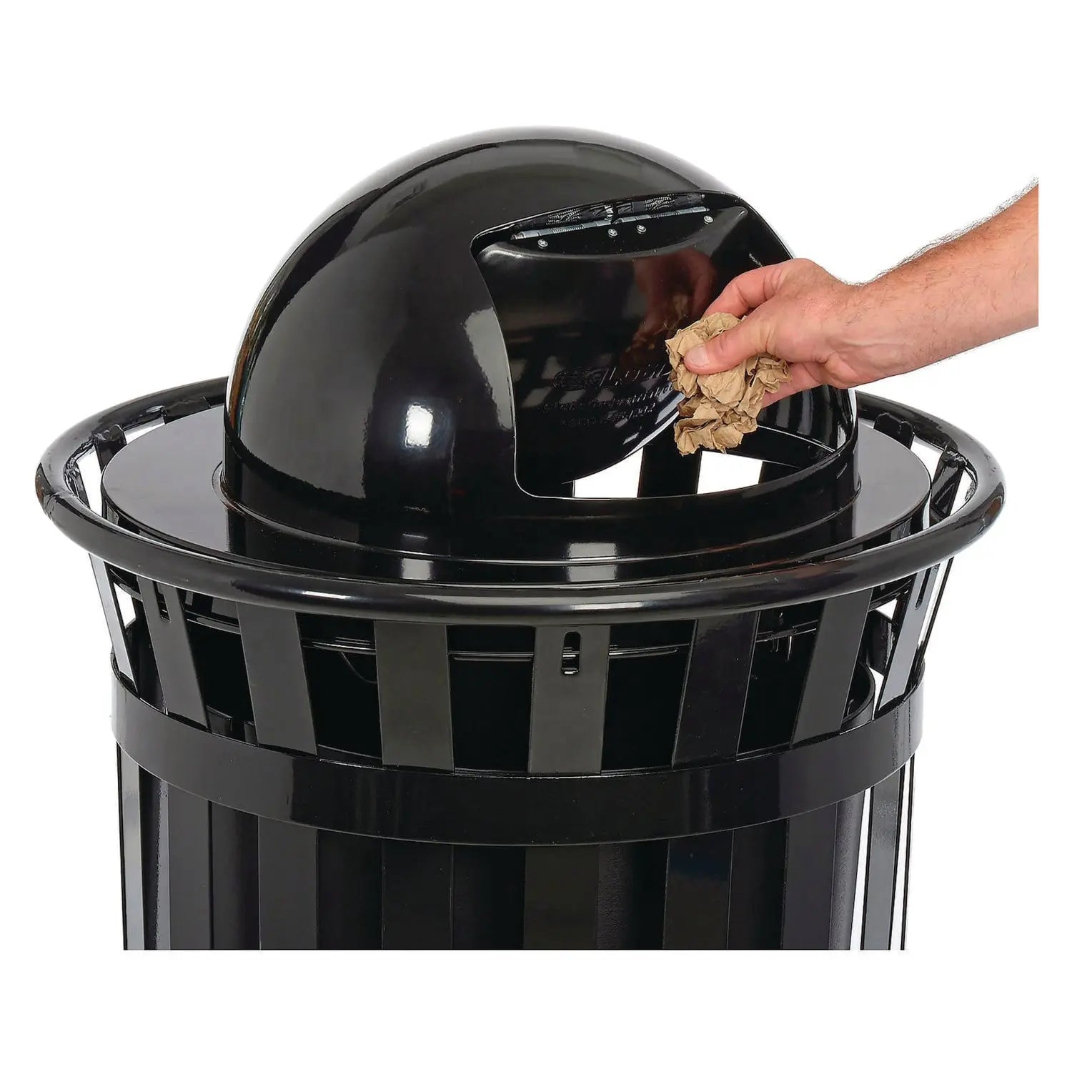 Outdoor Slatted Steel Trash Can, Dome Lid, 36 gal, Black Global Industrial® Flipcost