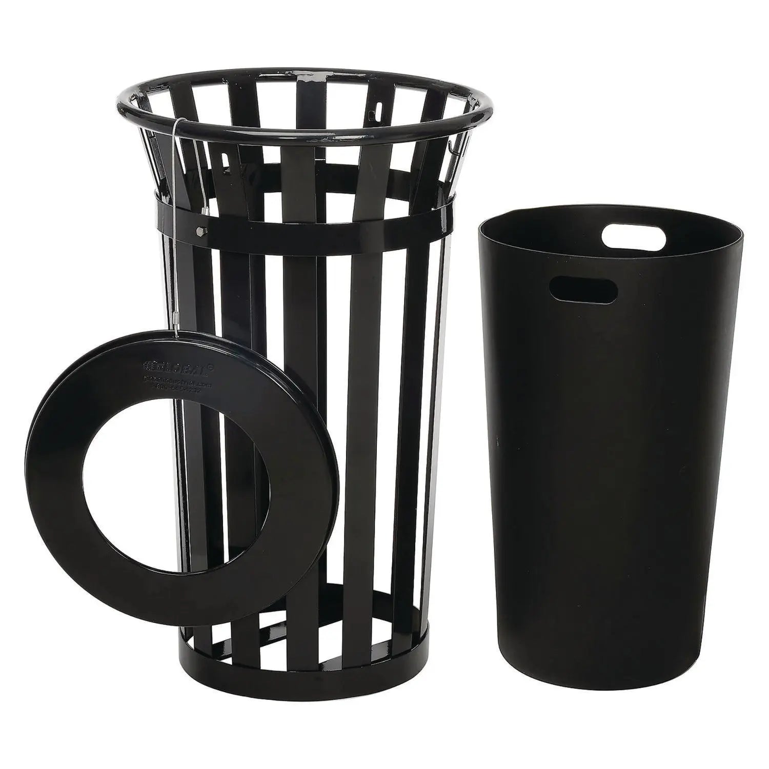 Outdoor Slatted Steel Trash Can, 24 gal, Black Global Industrial® Flipcost